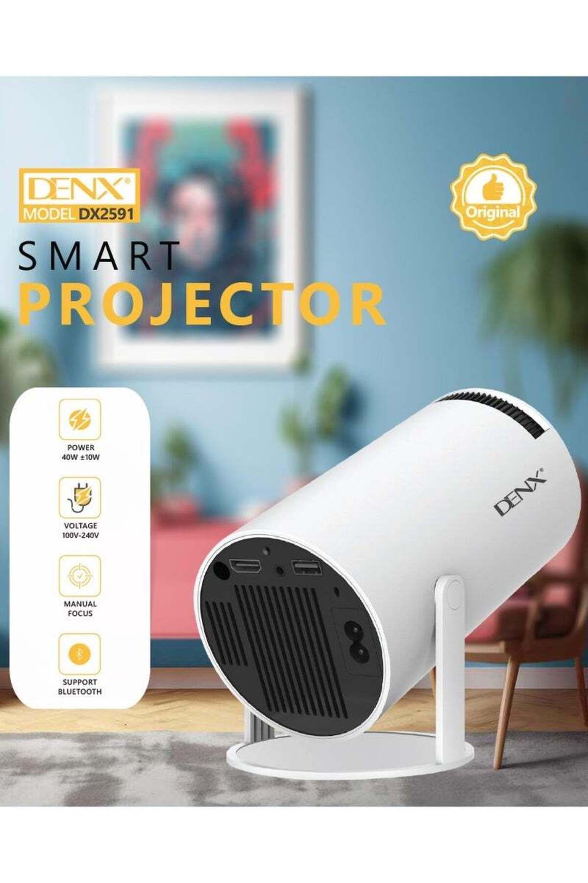 Denx-Lumens Portable Mini Projector with Android 12, WiFi, and Bluetooth, Denx DX2591 3