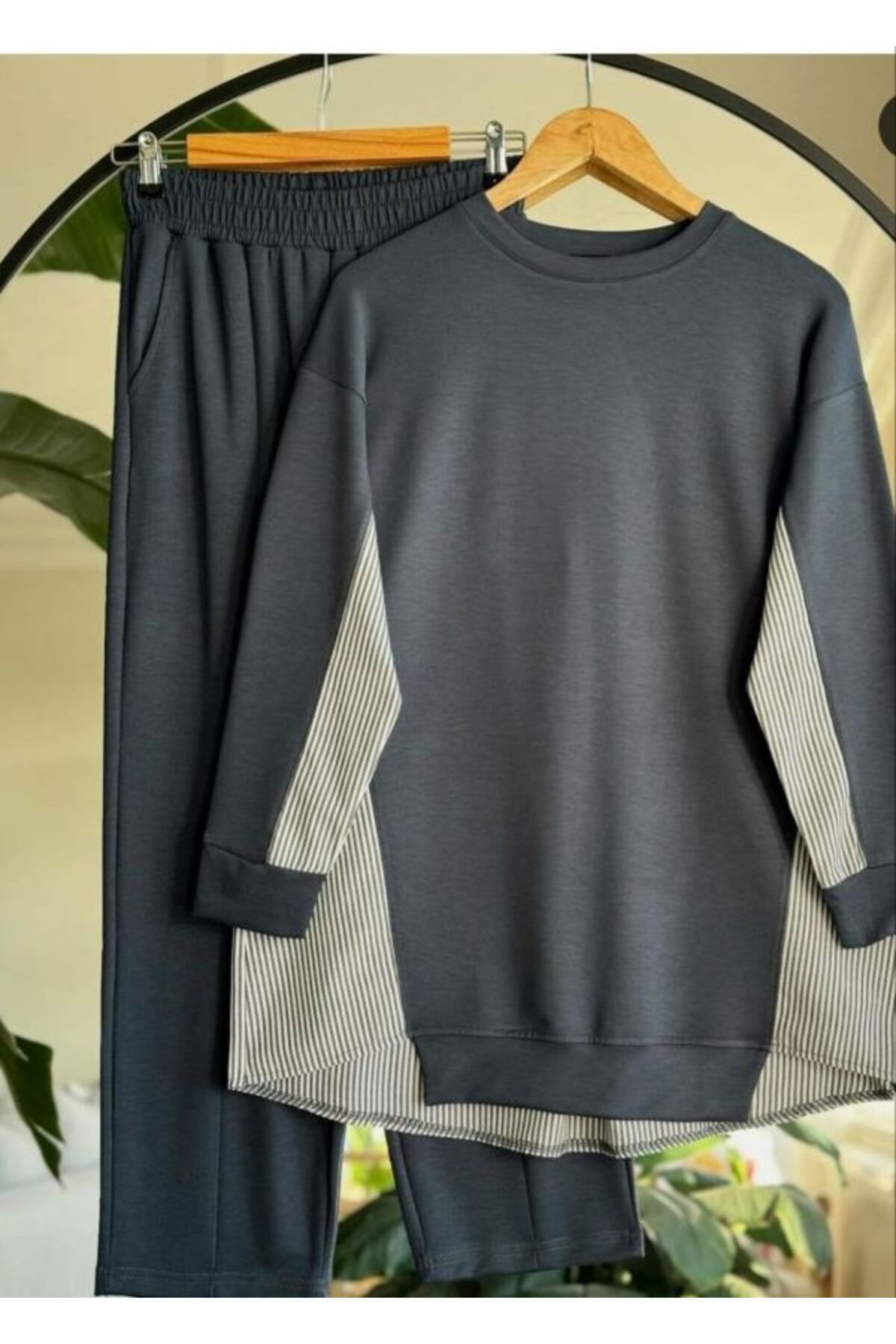 Aşkın fashion gofre kumaş garnili penye ikili eşofman takım