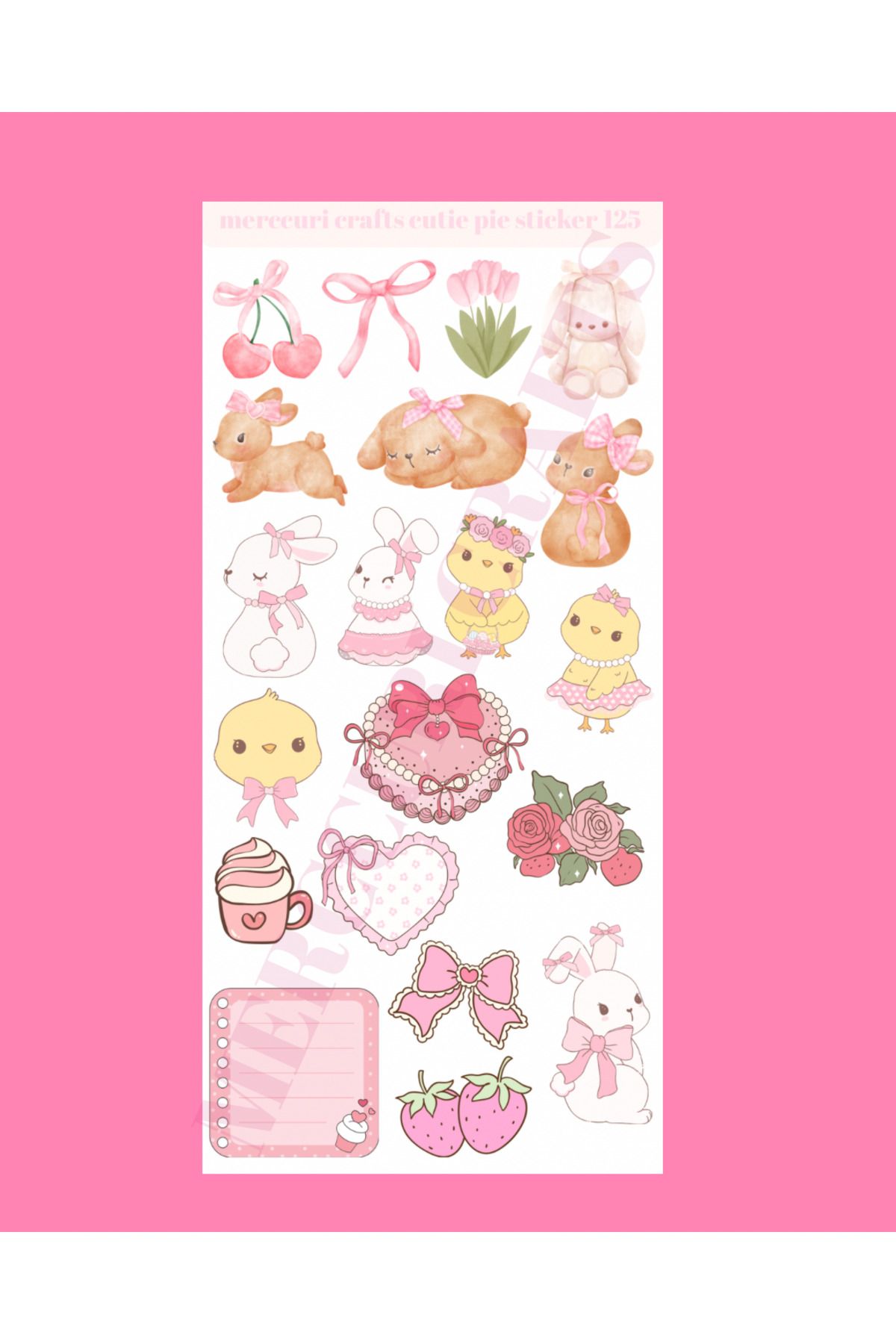 merccuri crafts Cutie Pie Sticker (20 adet) Set - Etiket Planner Ajanda Laptop İçin
