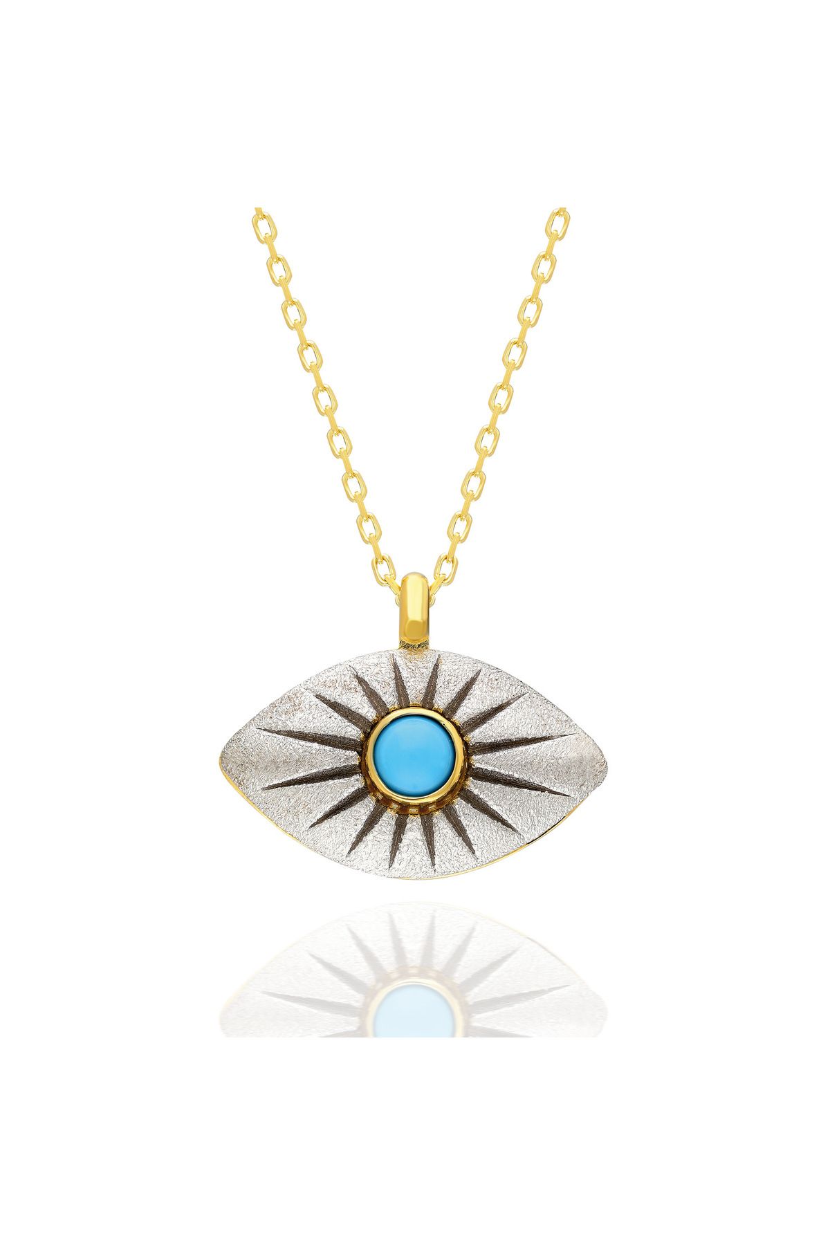 emy by emel luxury silver jewelry Altın Kaplama Turkuaz Taşlı Grande Göz Kolye 925 Ayar Gümüş