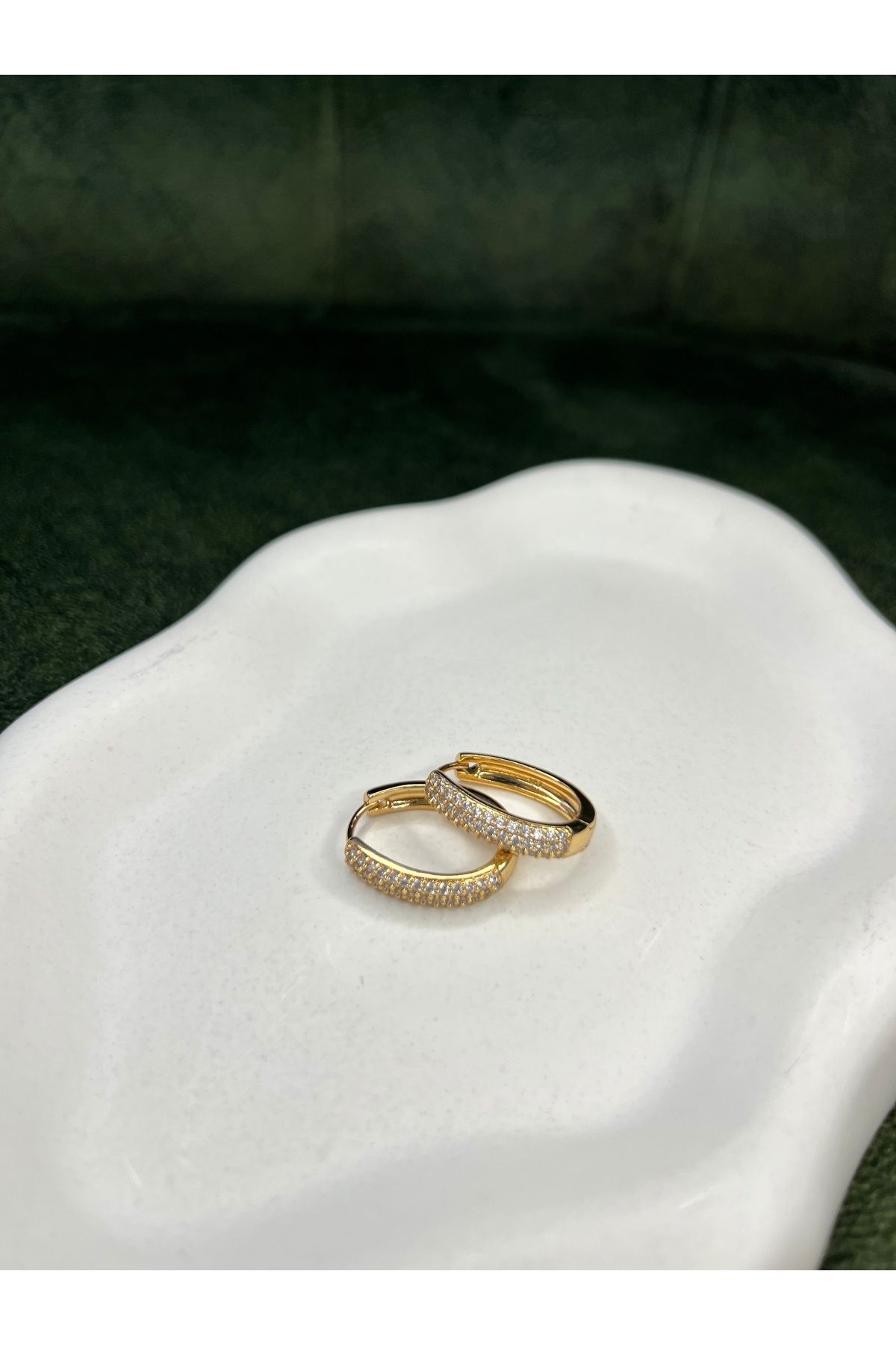 Fam&Co Jewelry Zirkon Taşlı Altın Kaplama Halka Küpe
