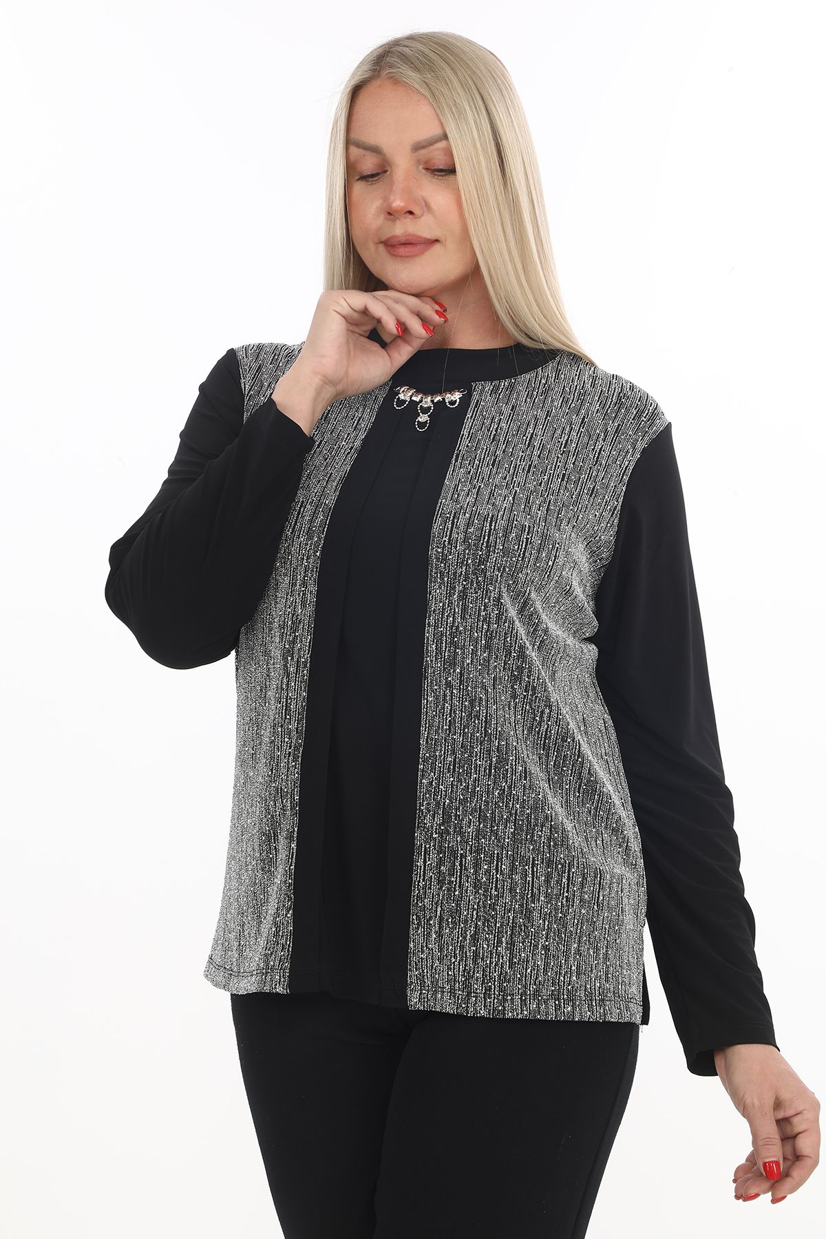 AfifeCOLLECTİON ANNE BLUZ İÇLİ DIŞLI GÖRÜNÜMLÜ ABİYELİK BLUZ