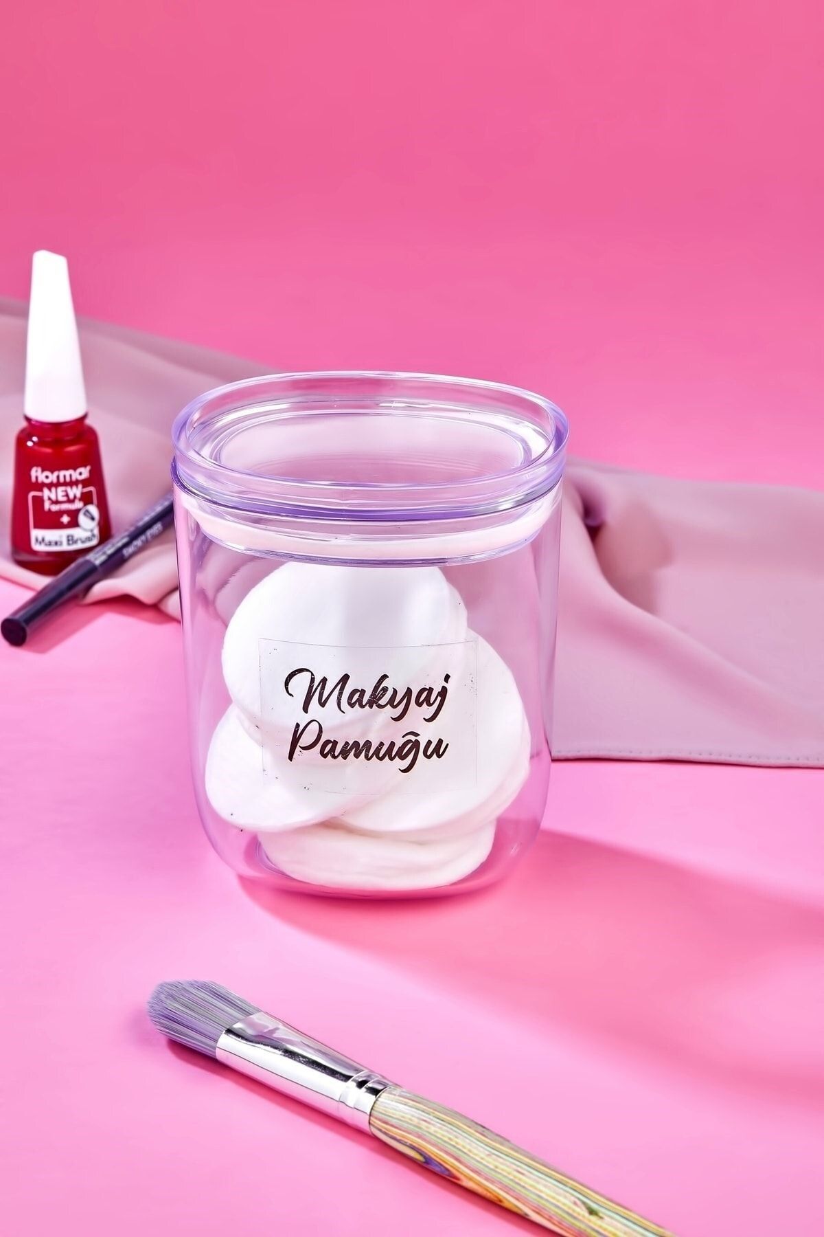 Carat Home Dekoratif Akrilik Makyaj Pamuğu Saklama Kutusu 400 Ml Makyaj Pamuğu