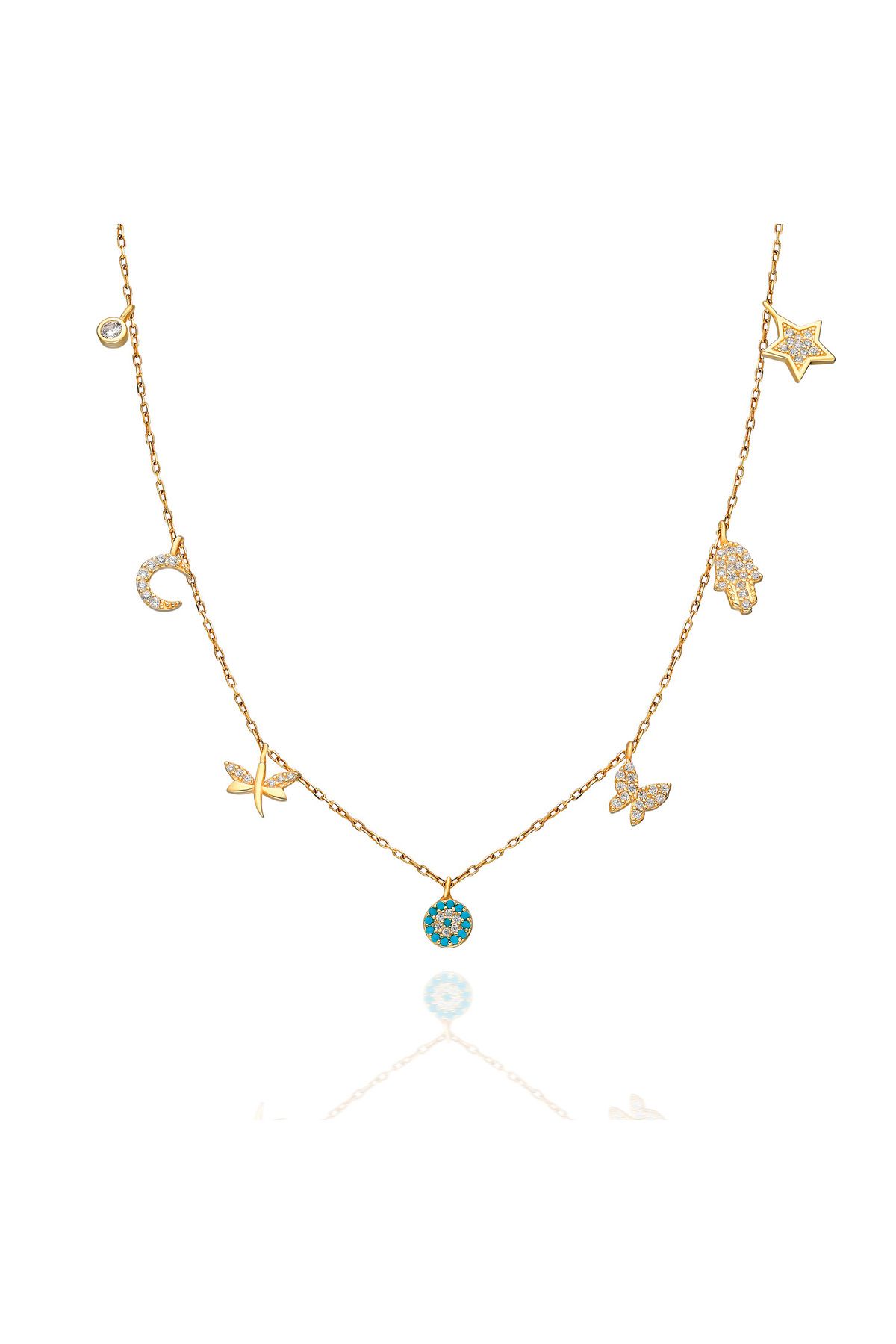 emy by emel luxury silver jewelry Altın Kaplama Nazar Boncuklu Figürlü Kolye 925 Ayar Gümüş
