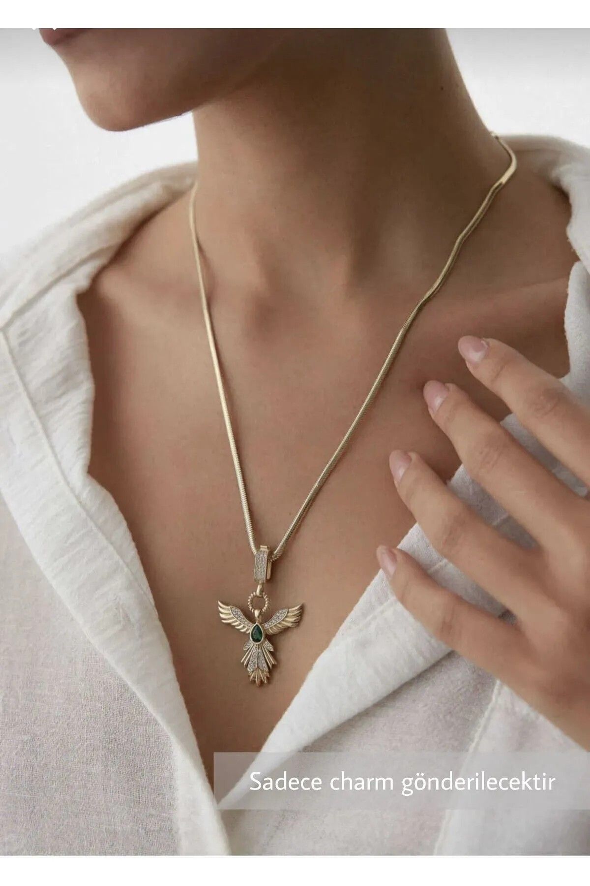 Ricco Jewellery 14 K Gold Kaplama 925 Ayar Gümüş Zümrüdü Anka Kuşu Charm