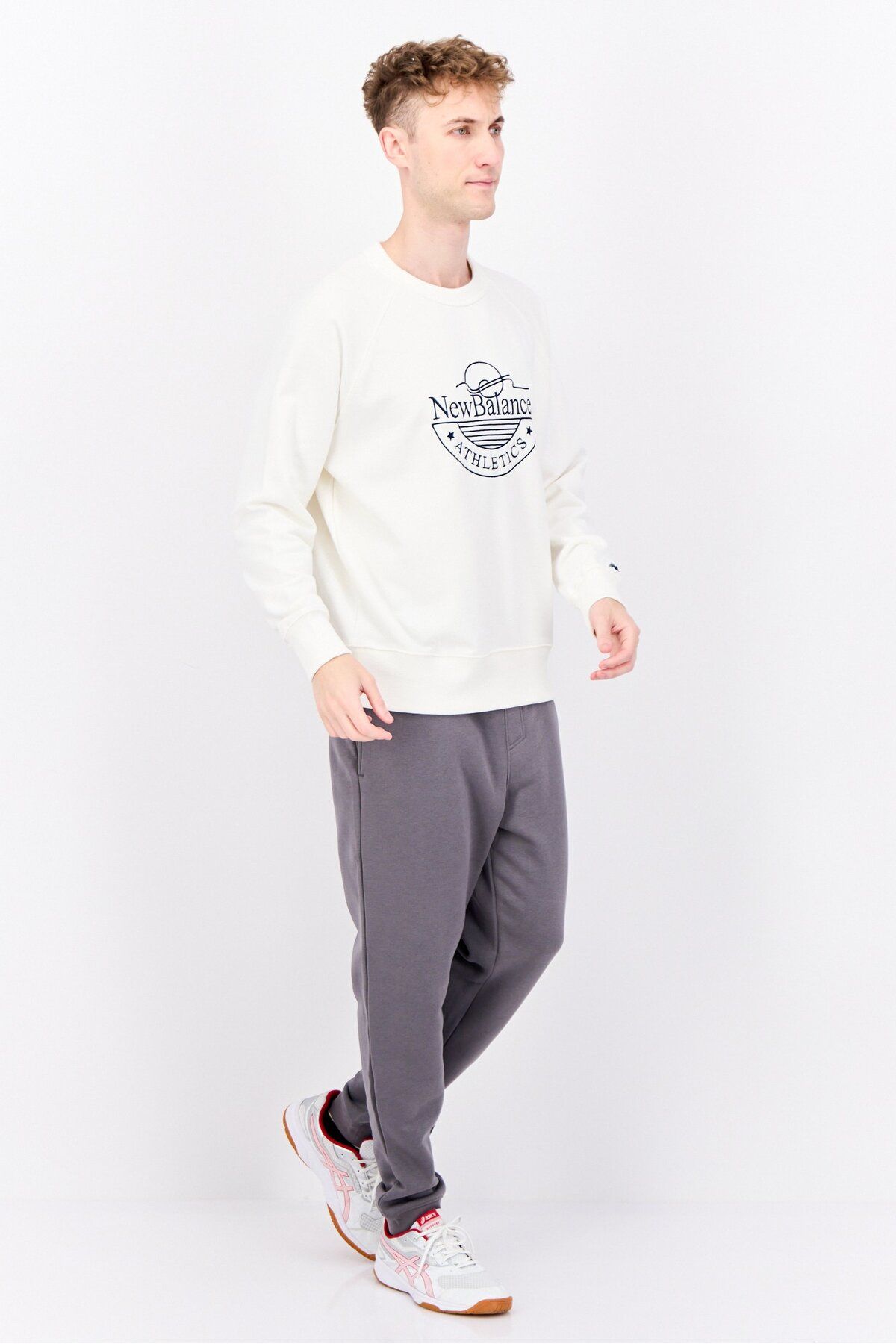 New Balance-Men Sportswear Fit Long Sleeves Outdoor Sweatshirts, White 4