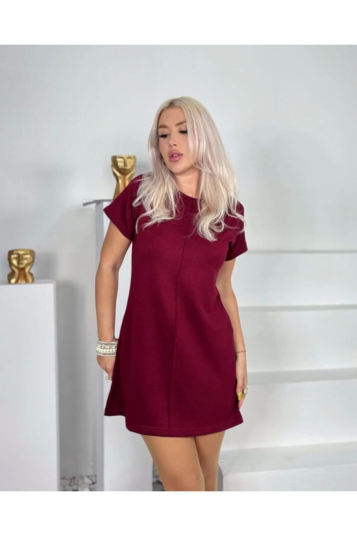 Bee Shop Collection Gurbet Yılmaz Modal Kumaş Mini Yarım Kol Elbise