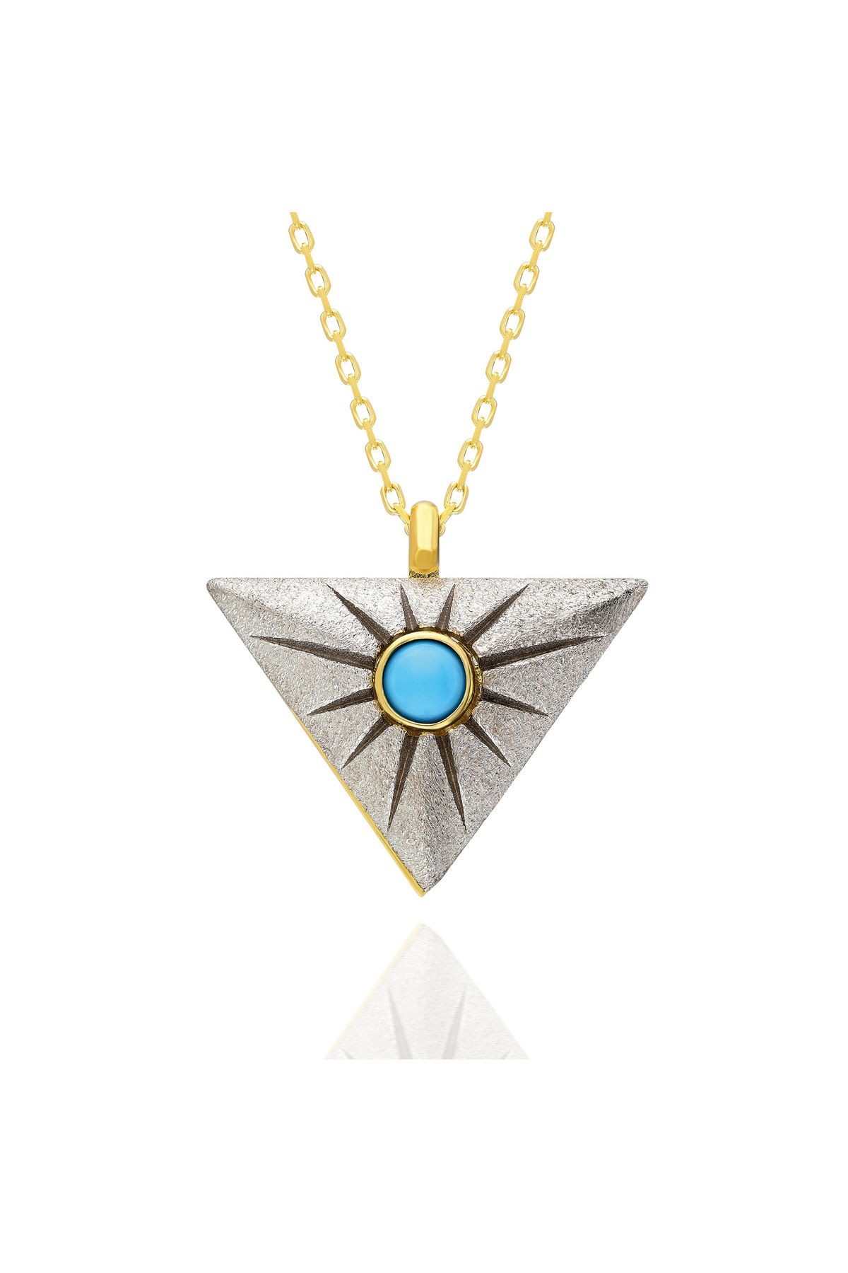 emy by emel luxury silver jewelry Altın Kaplama Turkuaz Taşlı Grande Kolye 925 Ayar Gümüş