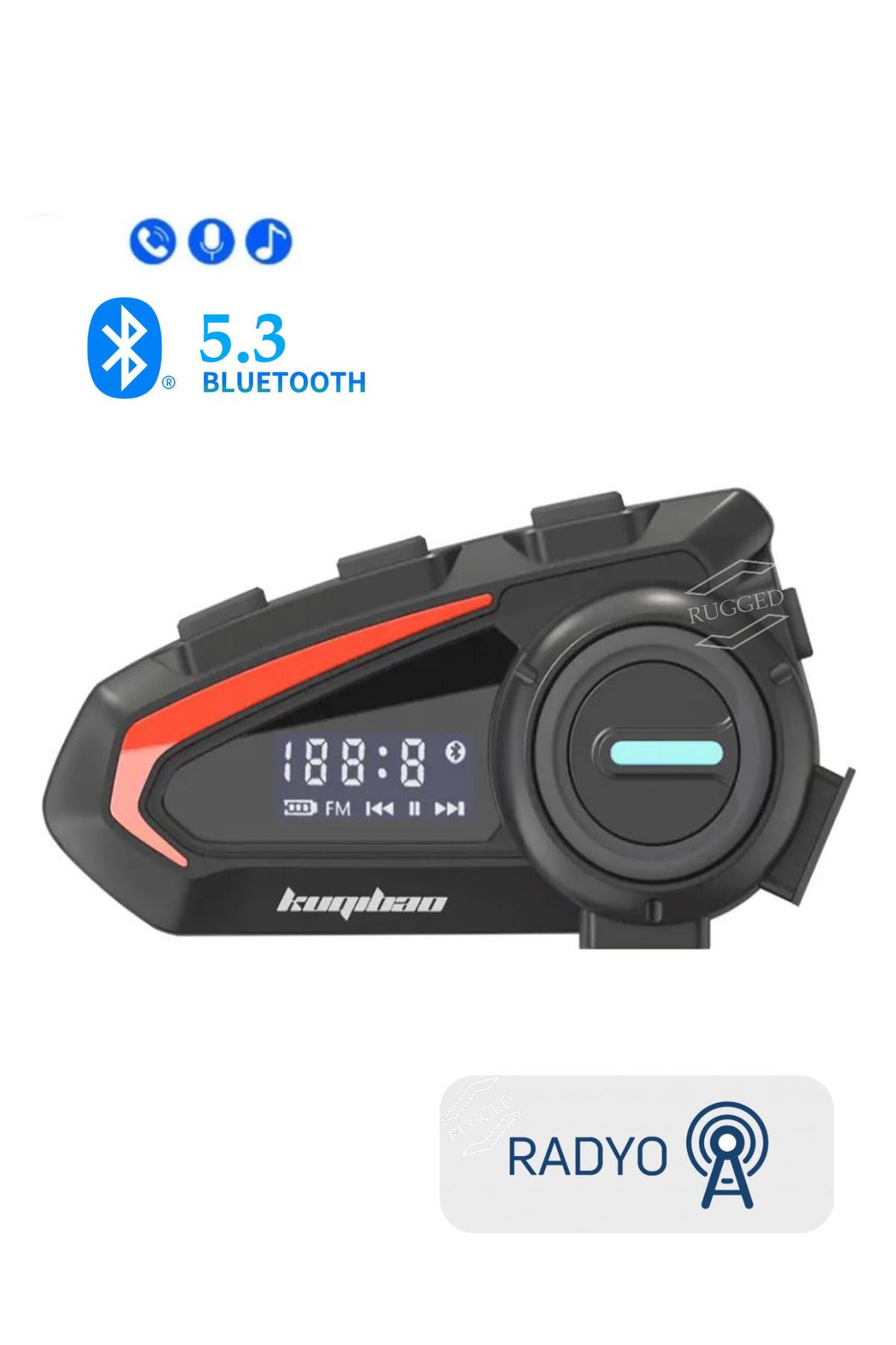 RUGGED FM Radyolu Kask Kulaklığı Su Geçirmez Bluetooth 5.3 Motosiklet Kask Kulaklık