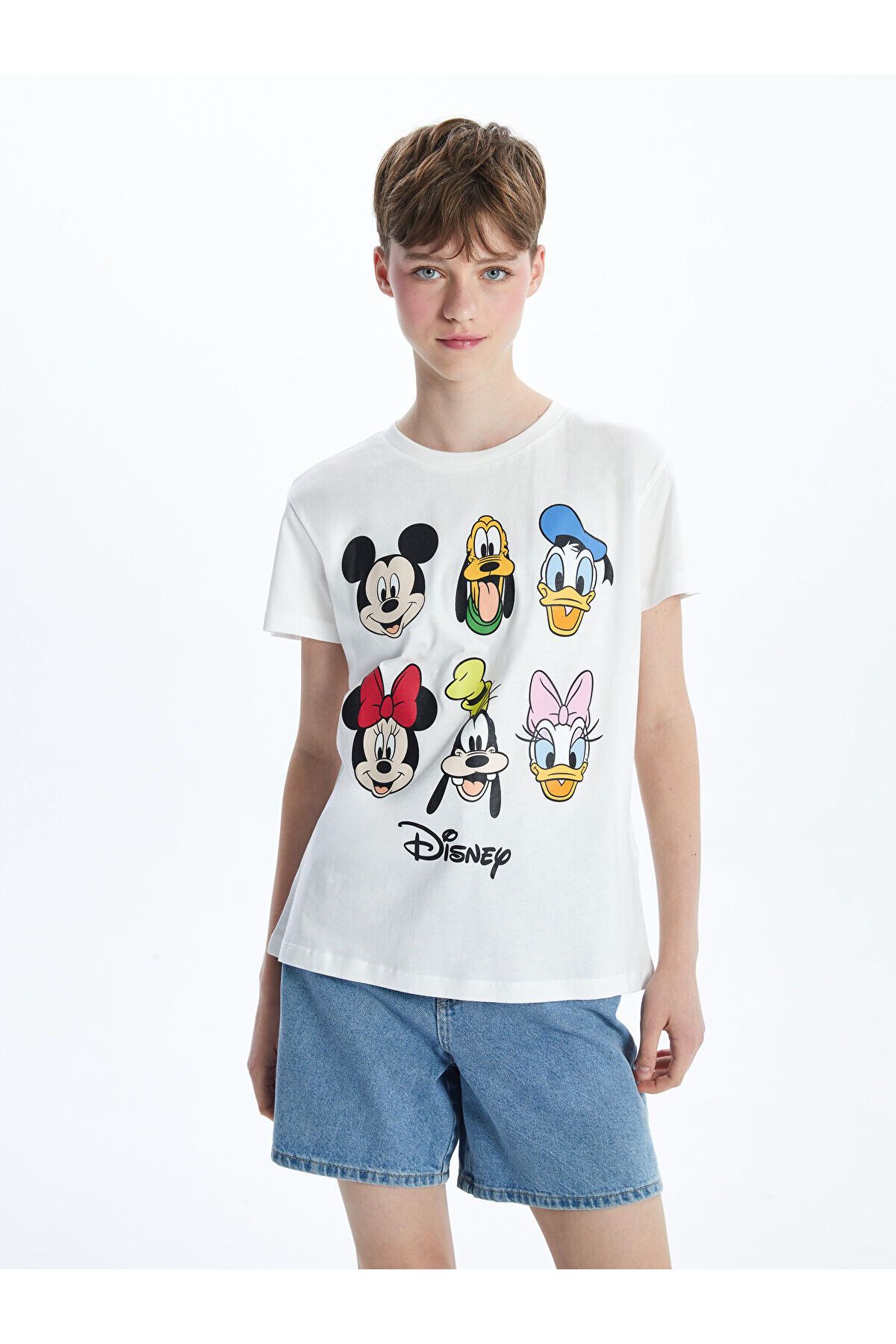 LC Waikiki Bisiklet Yaka Mickey ve Arkadaşları Baskılı Kadın Tişört