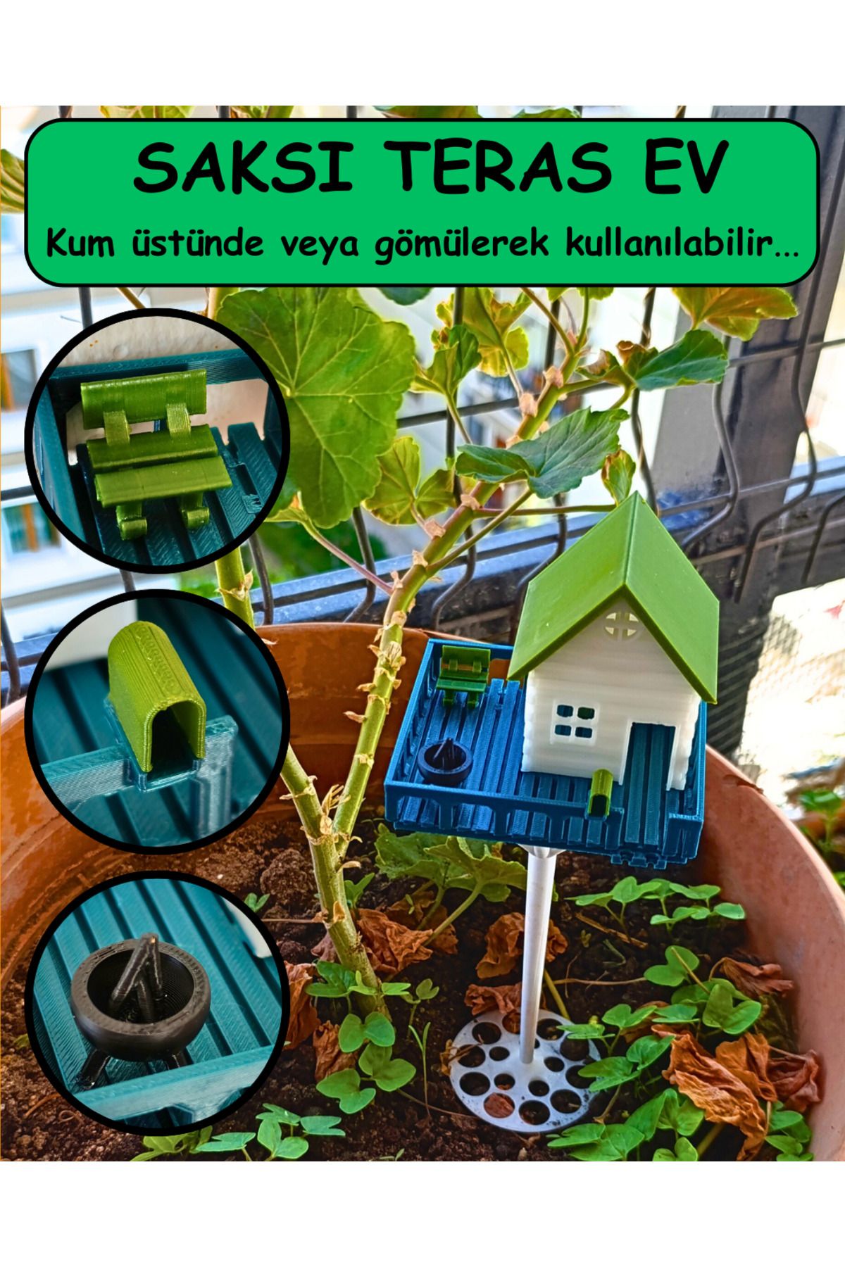 Home Saksı ev , saksı dekoratif, bahçe dekor , süs , RENKli (23cm)