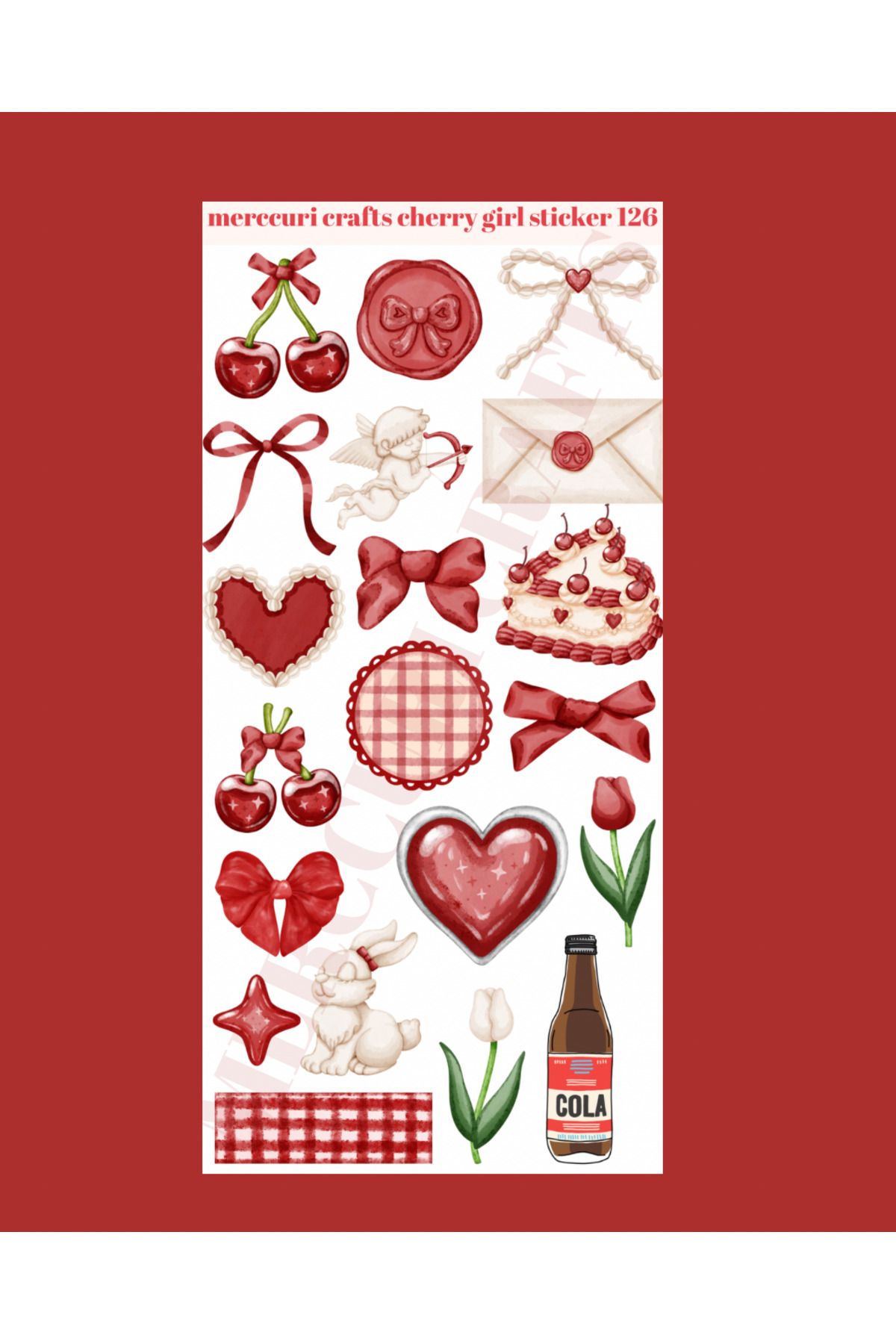 merccuri crafts Cherry Girl Sticker (20 adet) Set - Etiket Planner Ajanda Laptop İçin