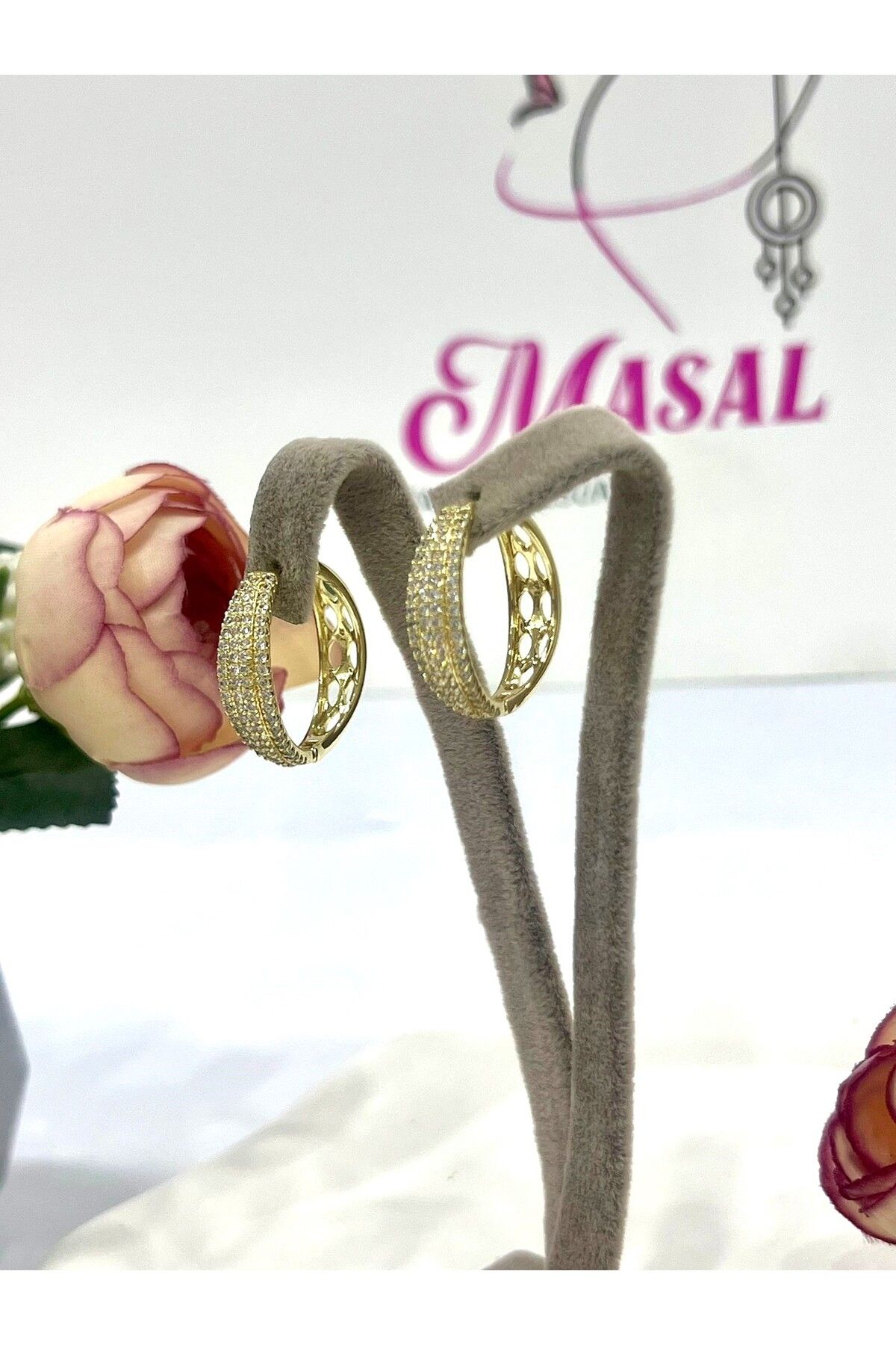 XUPING JEWELRY Özel Kaplama Oval Zirkon Taşlı Çelik Küpe (14K GOLD/2X2CM)