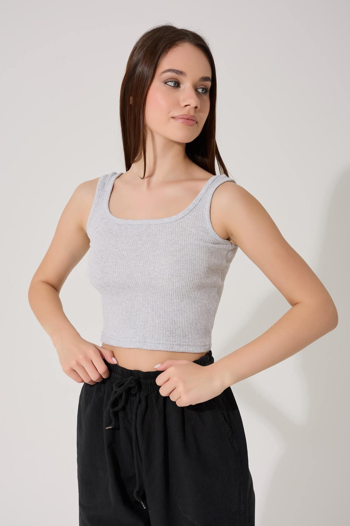 myfirstsea Kadın Düz Renk Halter Yaka Crop Bluz