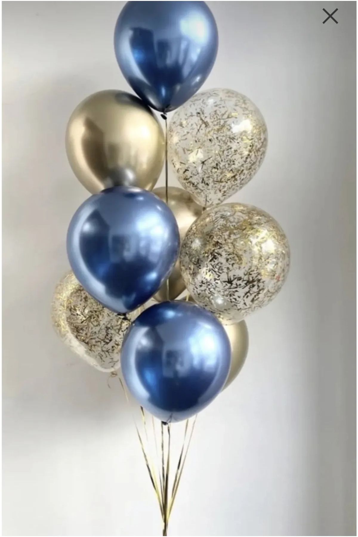 B&K süs ve tasarım 12 li Mavi ve gold krom, gold konfetili şeffaf balon