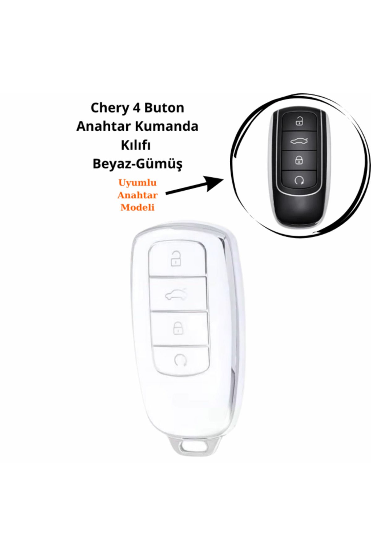 maxisepet Chery Omoda 5 Anahtar Kumanda Kılıfı Beyaz Gümüş