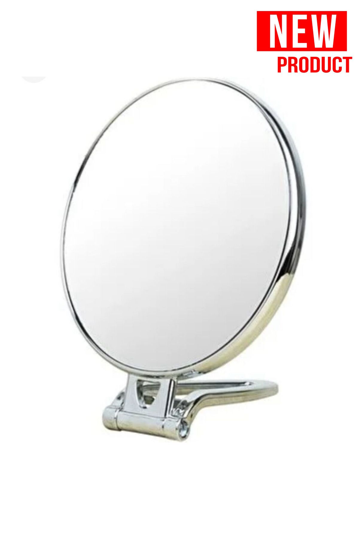 WWSHOP Oval Çift Taraflı Büyüteçli Makyaj Aynası Masa Üstü Aynası Katlanabilir Gri Metalik 16x13cm