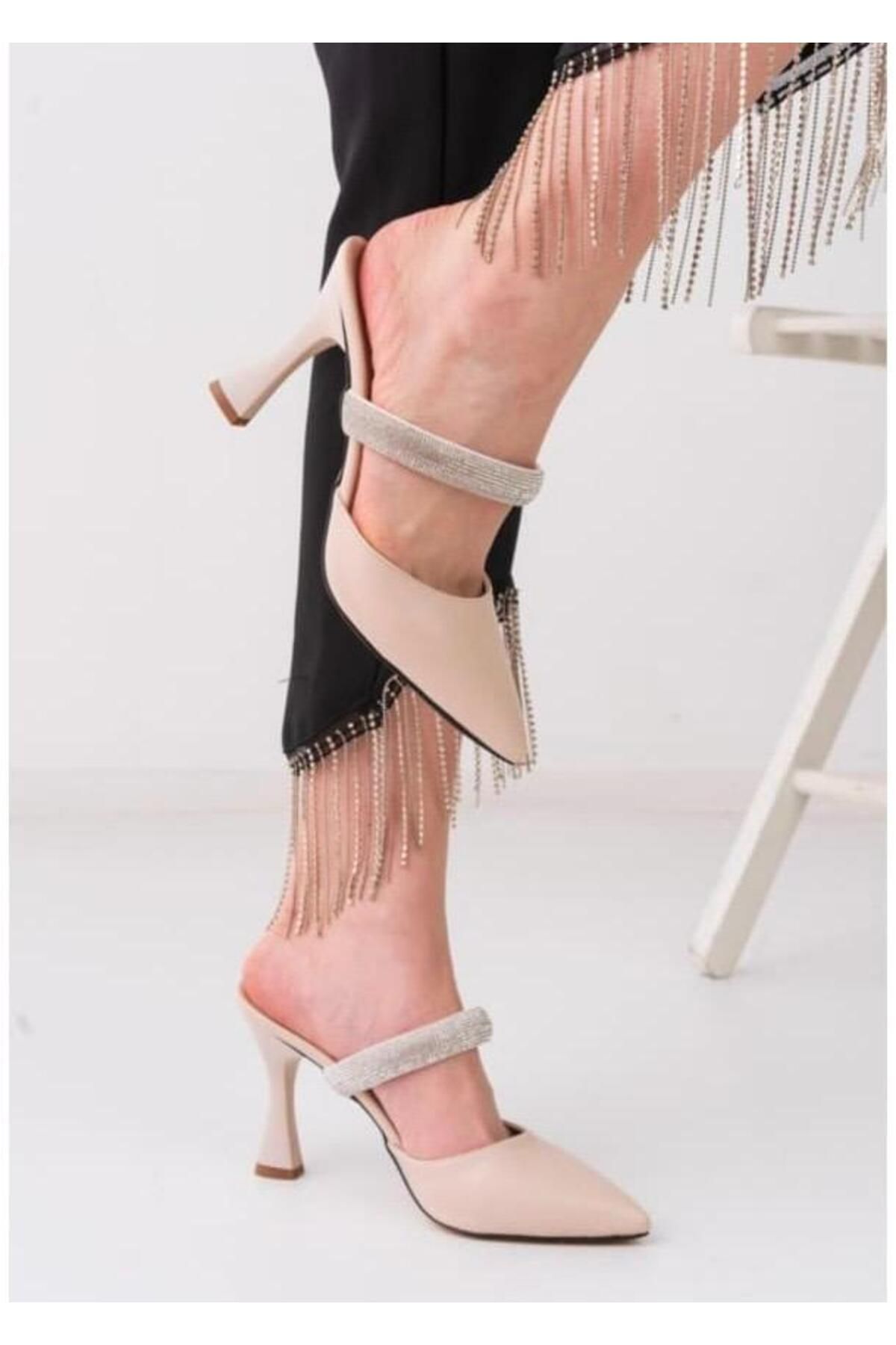 B BİLMEZLER Ayakkabı stiletto terlik taşlı