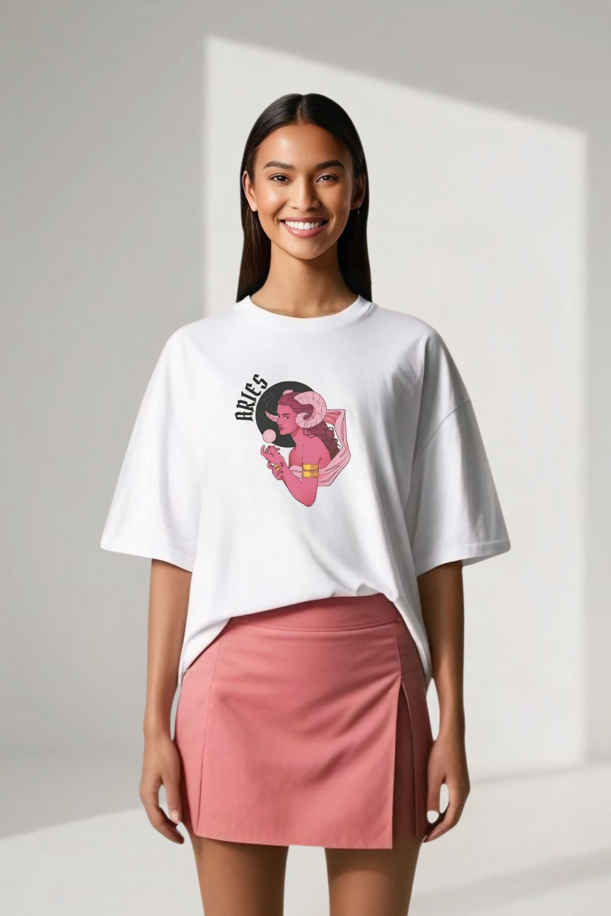 Butik Zodyak Koleksiyonu Koç Oversize Pamuklu T-shirt