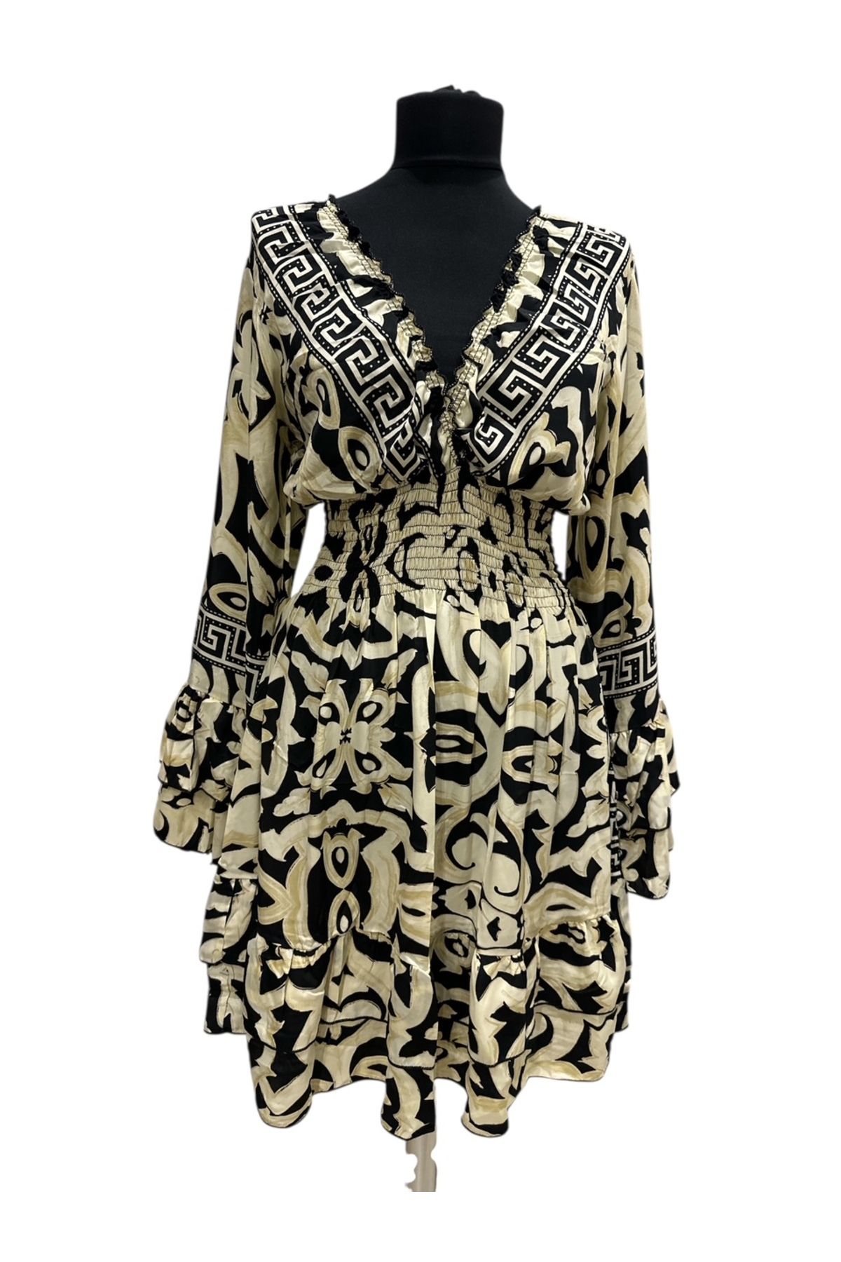 PHUTİ COLLECTION HİNT İPEĞİ BELİ LASTİKLİ MİDİ ELBİSE