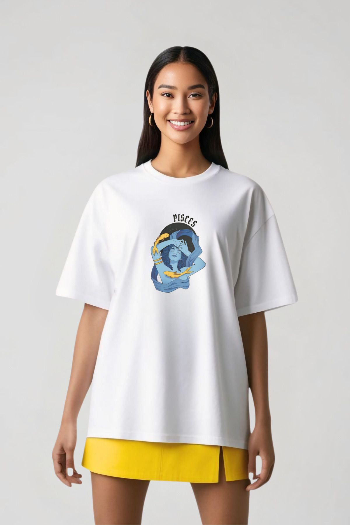 Butik Zodyak Koleksiyonu Balık Oversize Pamuklu T-shirt
