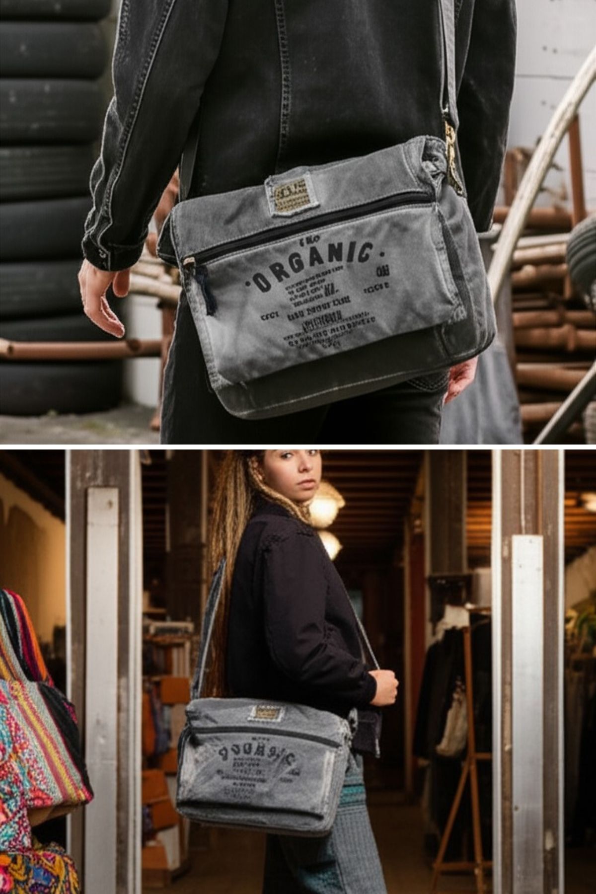 DARK COTTON 8128 Salaş Kanvas Omuz Postacı Gri 15.6" Laptop Okul Seyahat Günlük Vintage Pamuk Çanta görsel 5