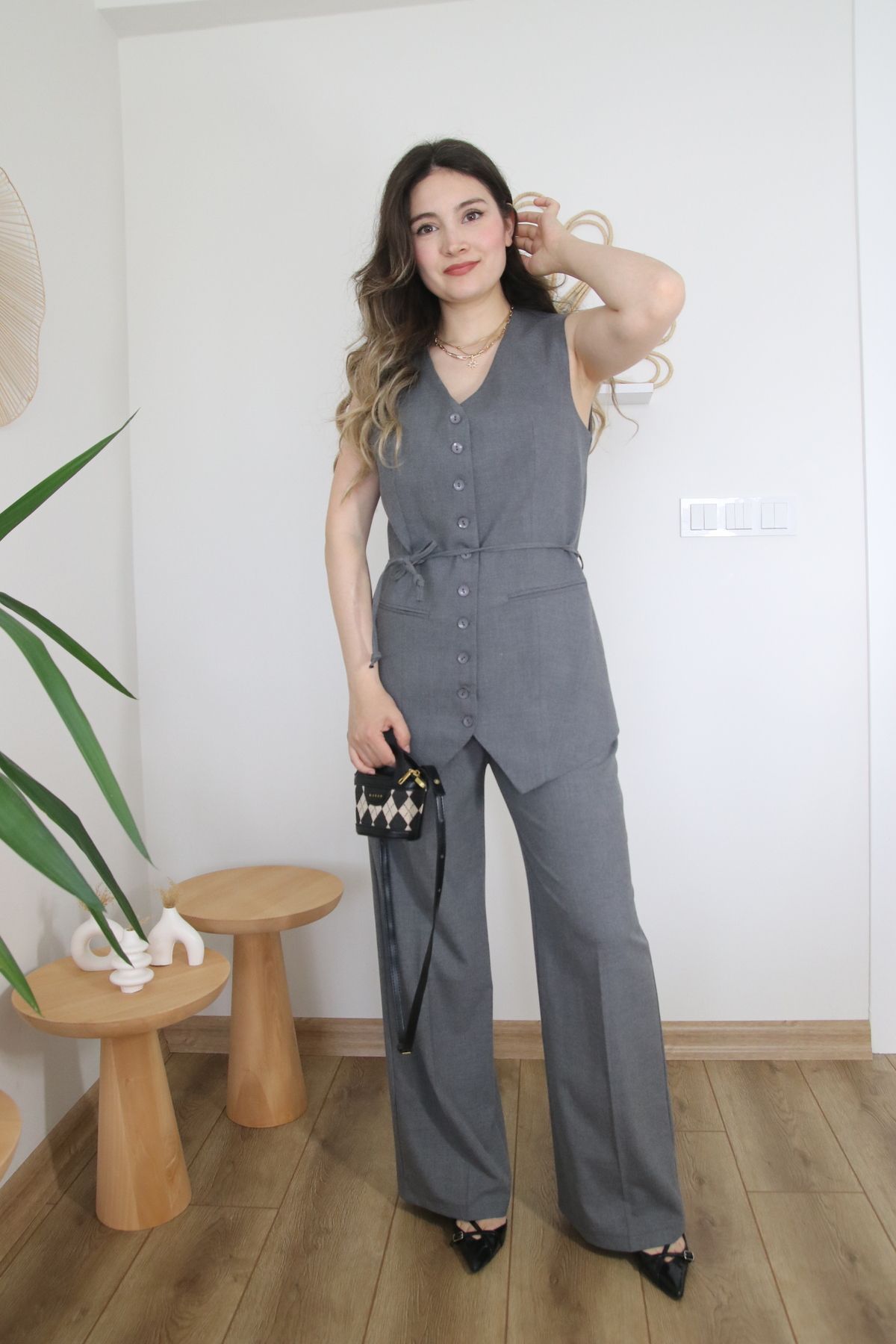 Nihanello Butik Gri günlük şık takım