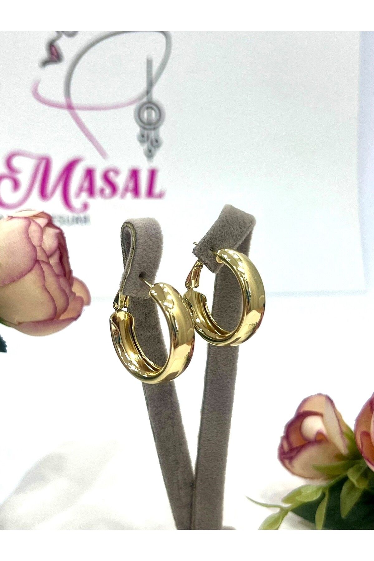 XUPING JEWELRY Oval Çelik Küpe (14K GOLD/2,5X2,5CM)