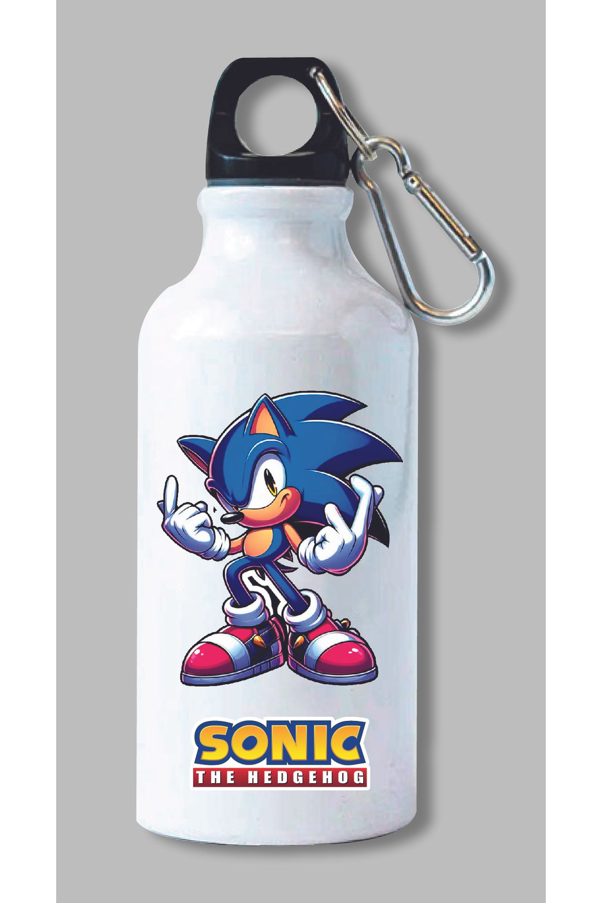 DKDZ SHOP Sonic Baskılı Kancalı Su Matarası 600ml. - 009