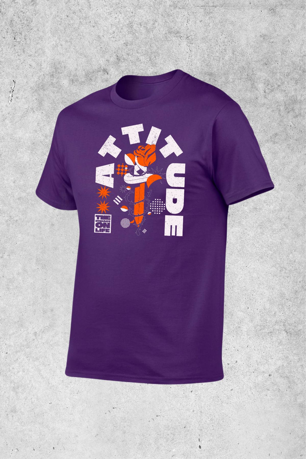 MOLICO Basic unisex sıfır yaka kısa kollu ATTİTUDE baskılı tshirt