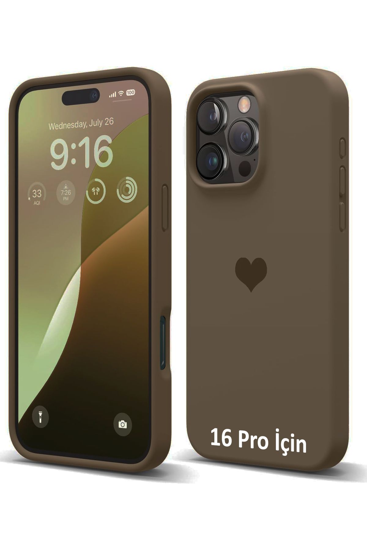 GAGA ELEKTRONİK iPhone 16 Pro İçin Kalp Logolu İçi Kadife Silikon Kılıf
