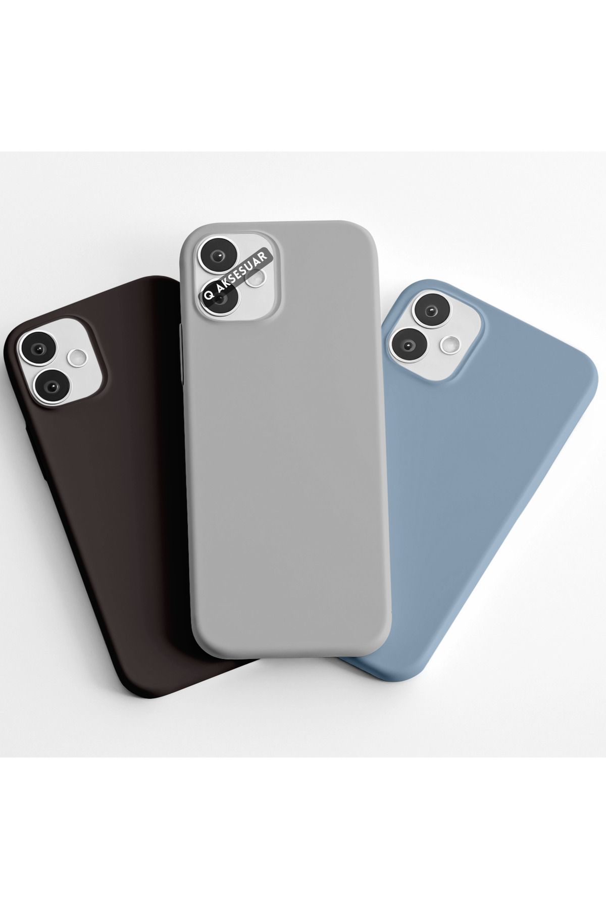 Q Aksesuar İphone XS Max Uyumlu 3'lü Set Basic Telefon Kılıfı Siyah-Gri-Bebe Mavi
