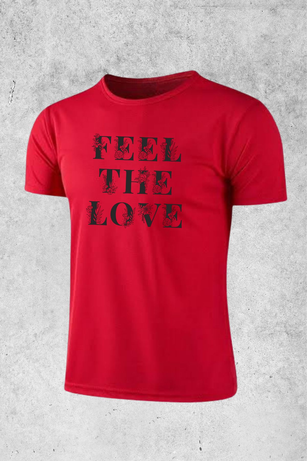 MOLICO Basic unisex sıfır yaka kısa kollu FEEL THE LOVE baskılı Tshirt