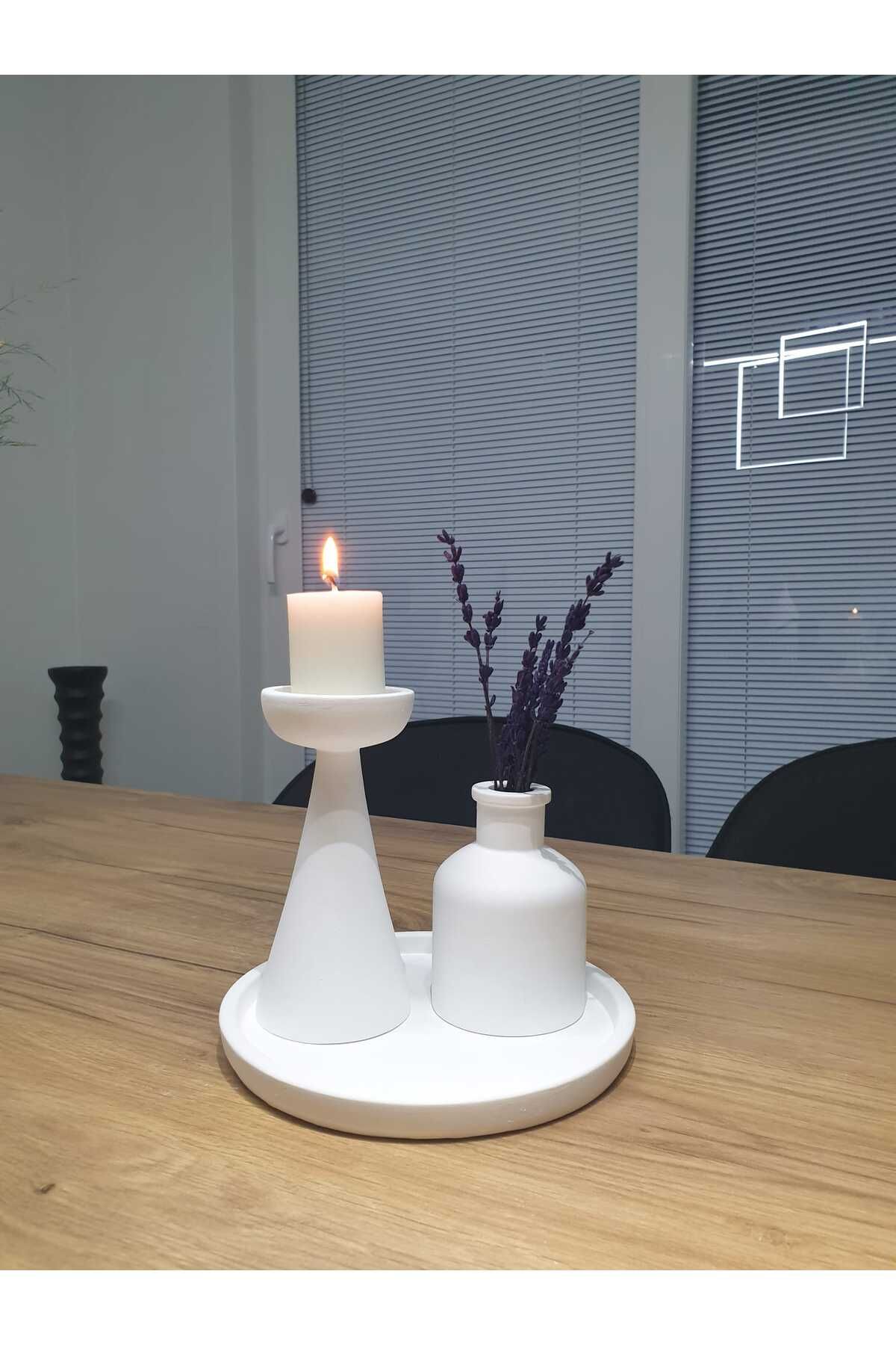 Lapida Home Decor Dekoratif Taş Tozu 3’lü Set | El Yapımı Mumluk, Vazo ve Tepsi Takımı