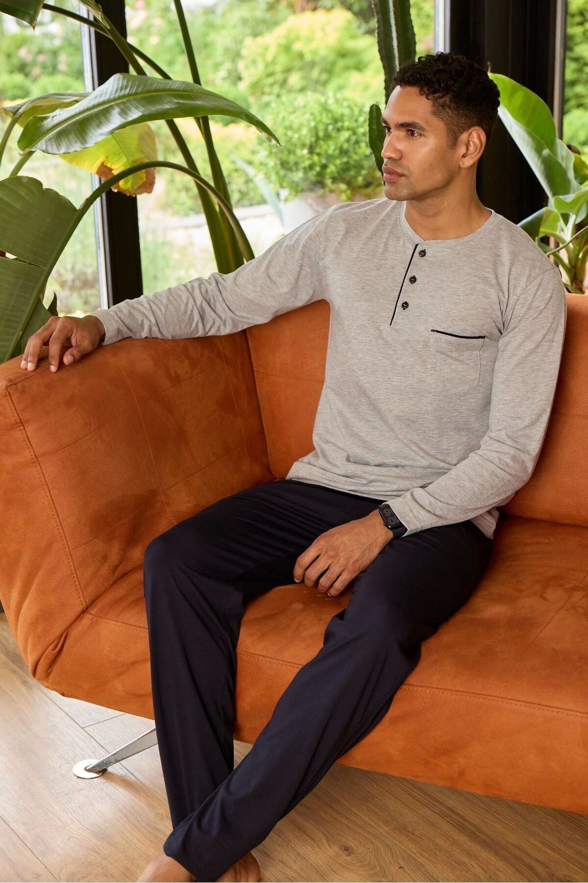 Moda Şahsenem Erkek 9250 Erkek Midi Yaka Pijama Takımı