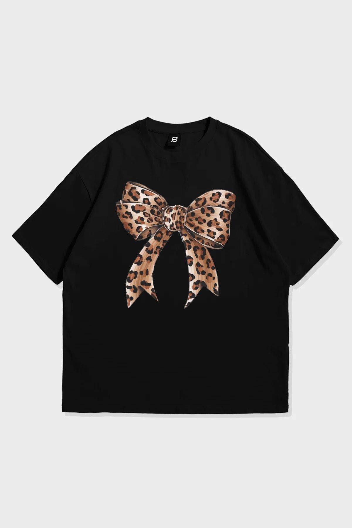 3 ROPE Leopar Kurdele Baskılı Kadın Oversize T-Shirt Tişört