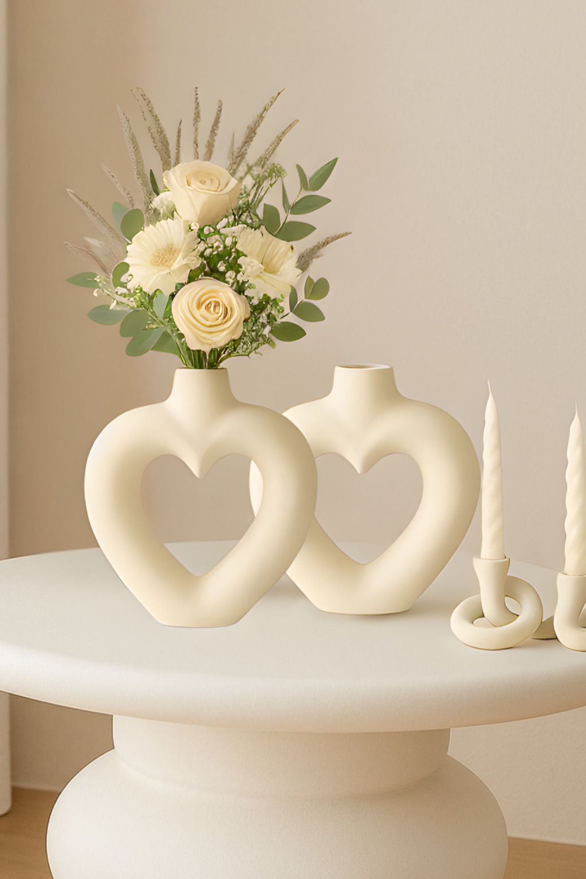 Minima Art Studio Kalp 2’li Bohem 16 cm Vazo Pinterest Pampas Vazosu Dekoratif Salon Aksesuarı Masa Süsü
