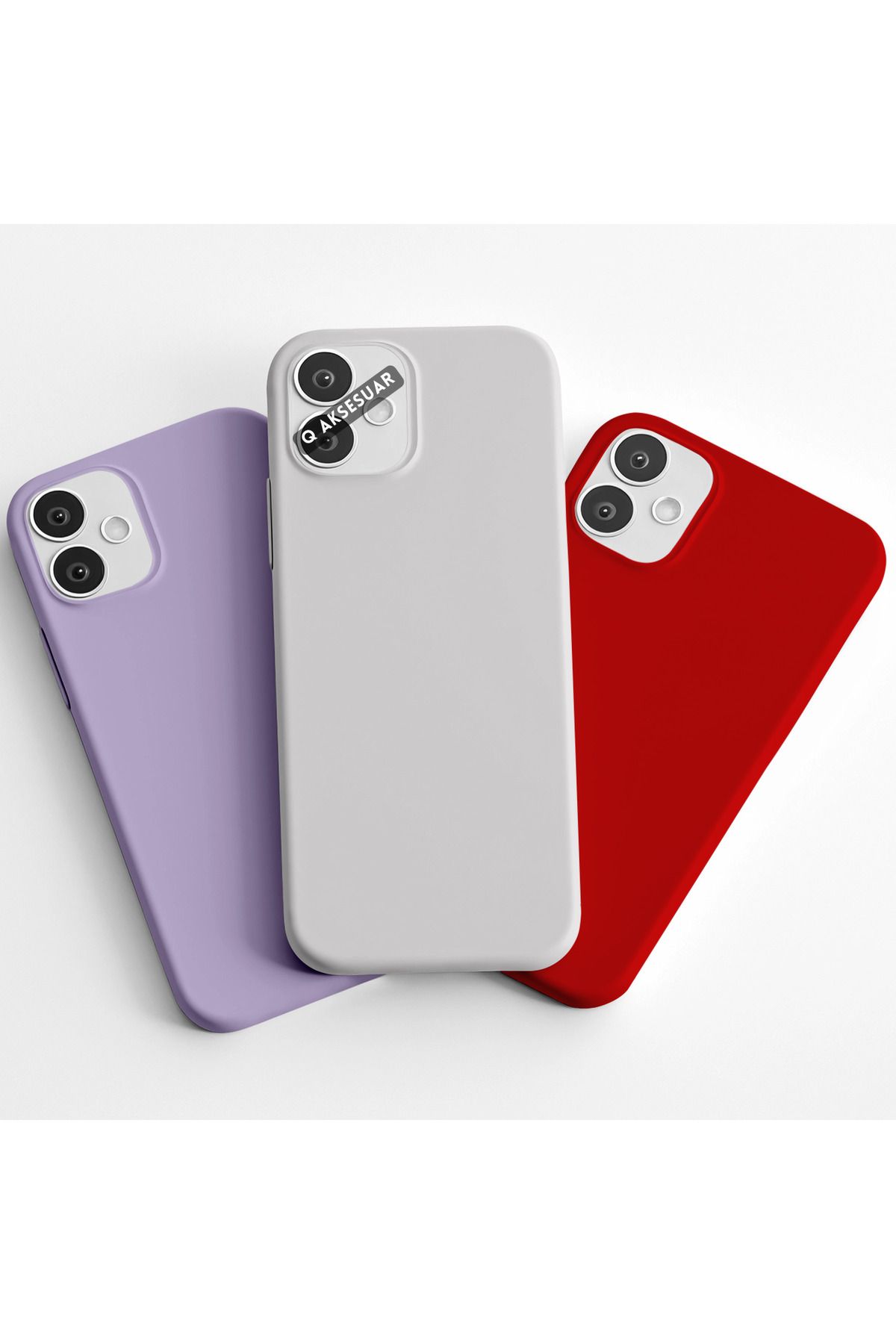 Q Aksesuar İphone 14 Plus Uyumlu 3'lü Set Basic Telefon Kılıfı Lila-Beyaz-Kırmızı