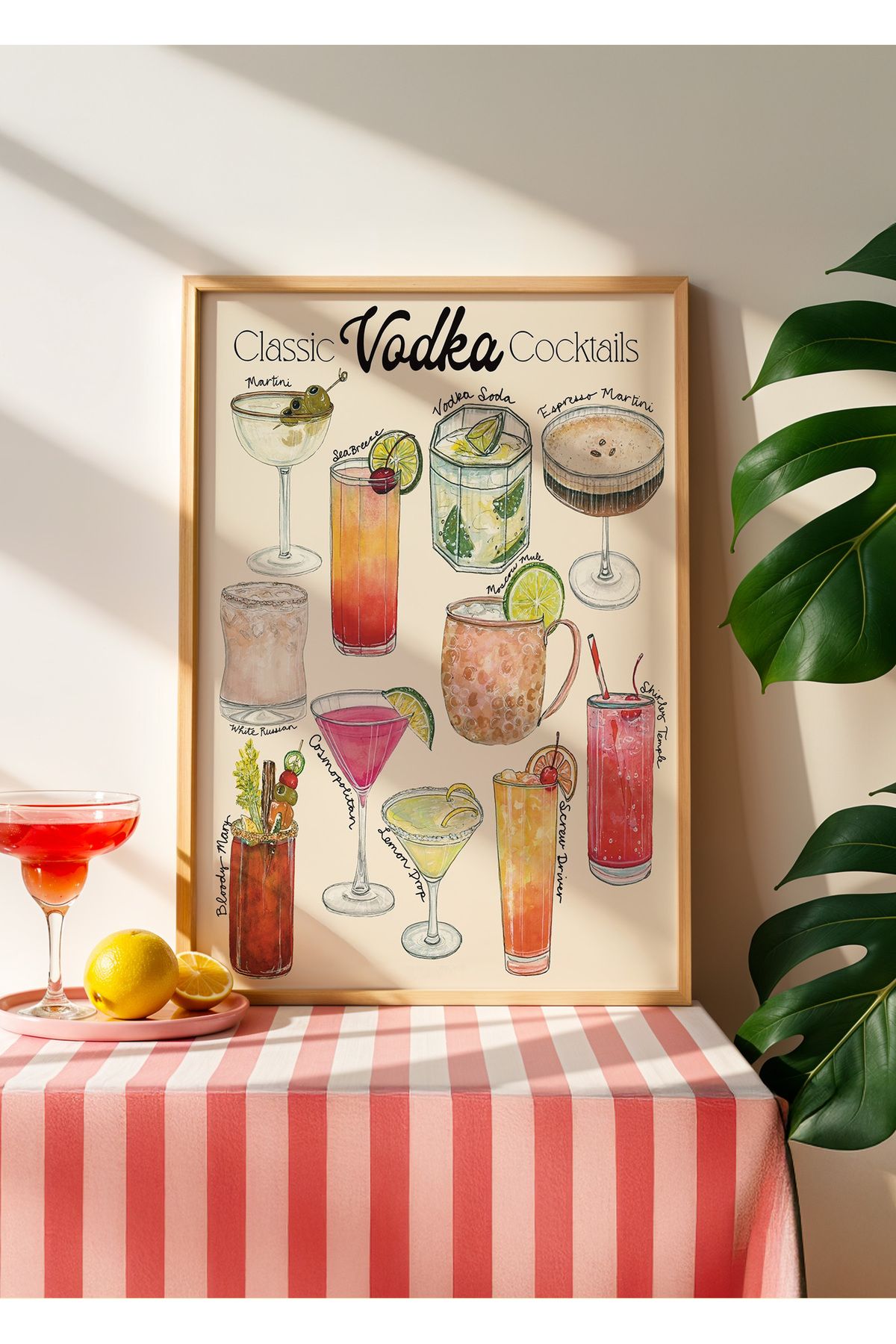 Huca Vodka Kokteyl Rehberi - Minimalist Poster- Boho - Line Art - Vintage - Cafe Mutfak Kafe Poster