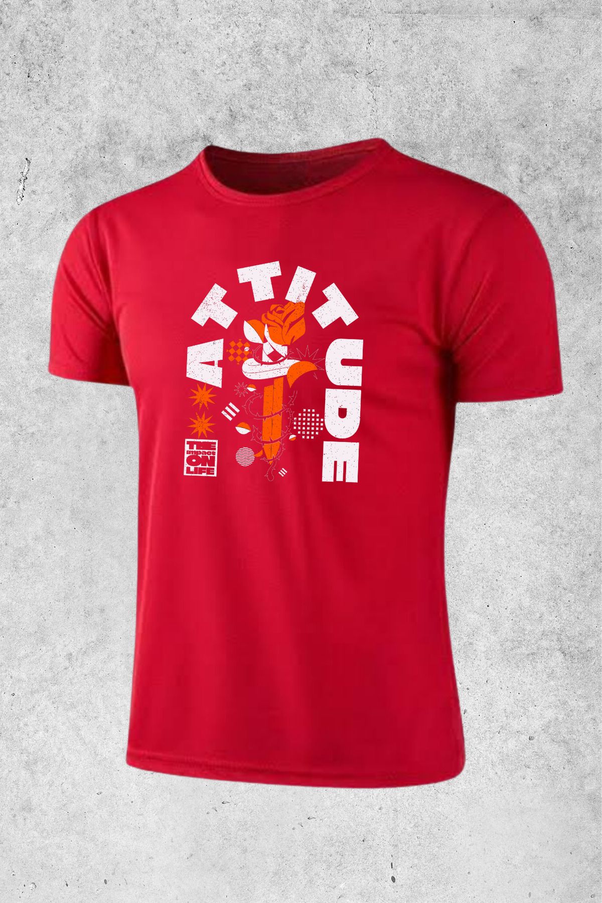 MOLICO Basic unisex sıfır yaka kısa kollu ATTİTUDE baskılı tshirt