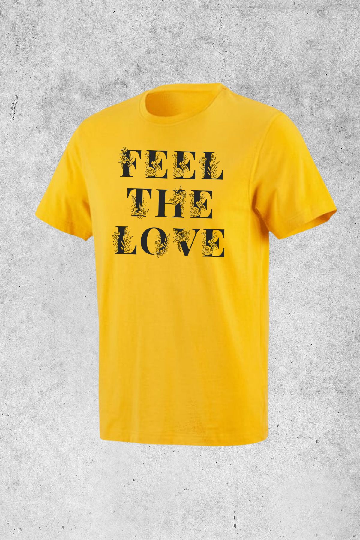 MOLICO Basic unisex sıfır yaka kısa kollu FEEL THE LOVE baskılı Tshirt