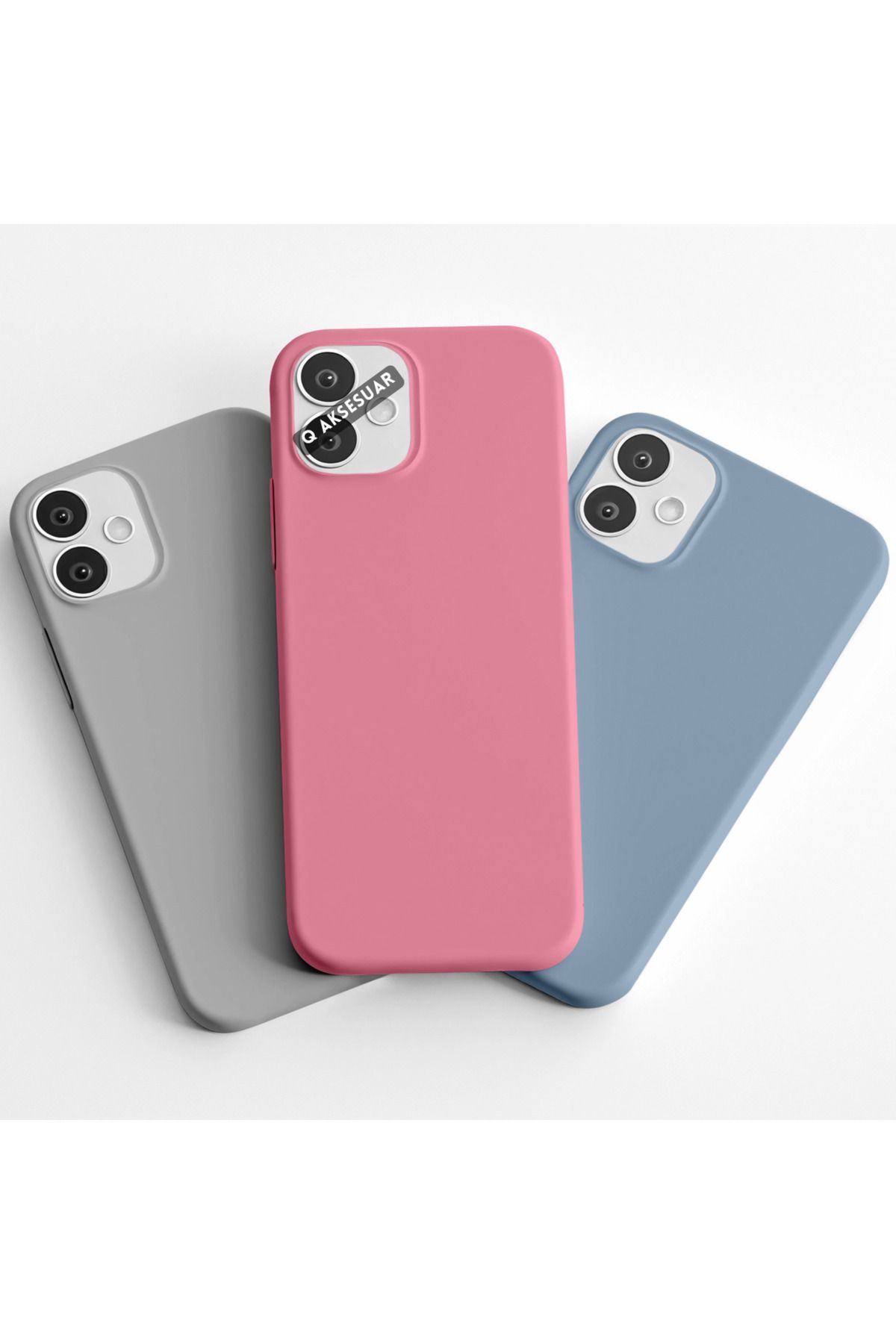 Q Aksesuar İphone 16 Uyumlu 3'lü Set Basic Telefon Kılıfı Koyu Gri-Şeker Pembe-Bebe Mavi