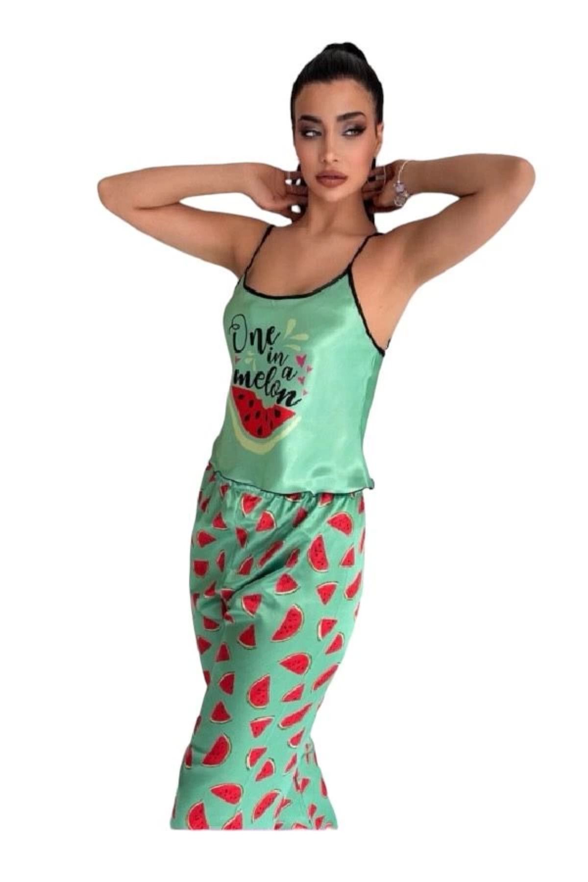 Moda Şahsenem Victoria Secret 8015 Kadın Saten Askılı Pijama Takım