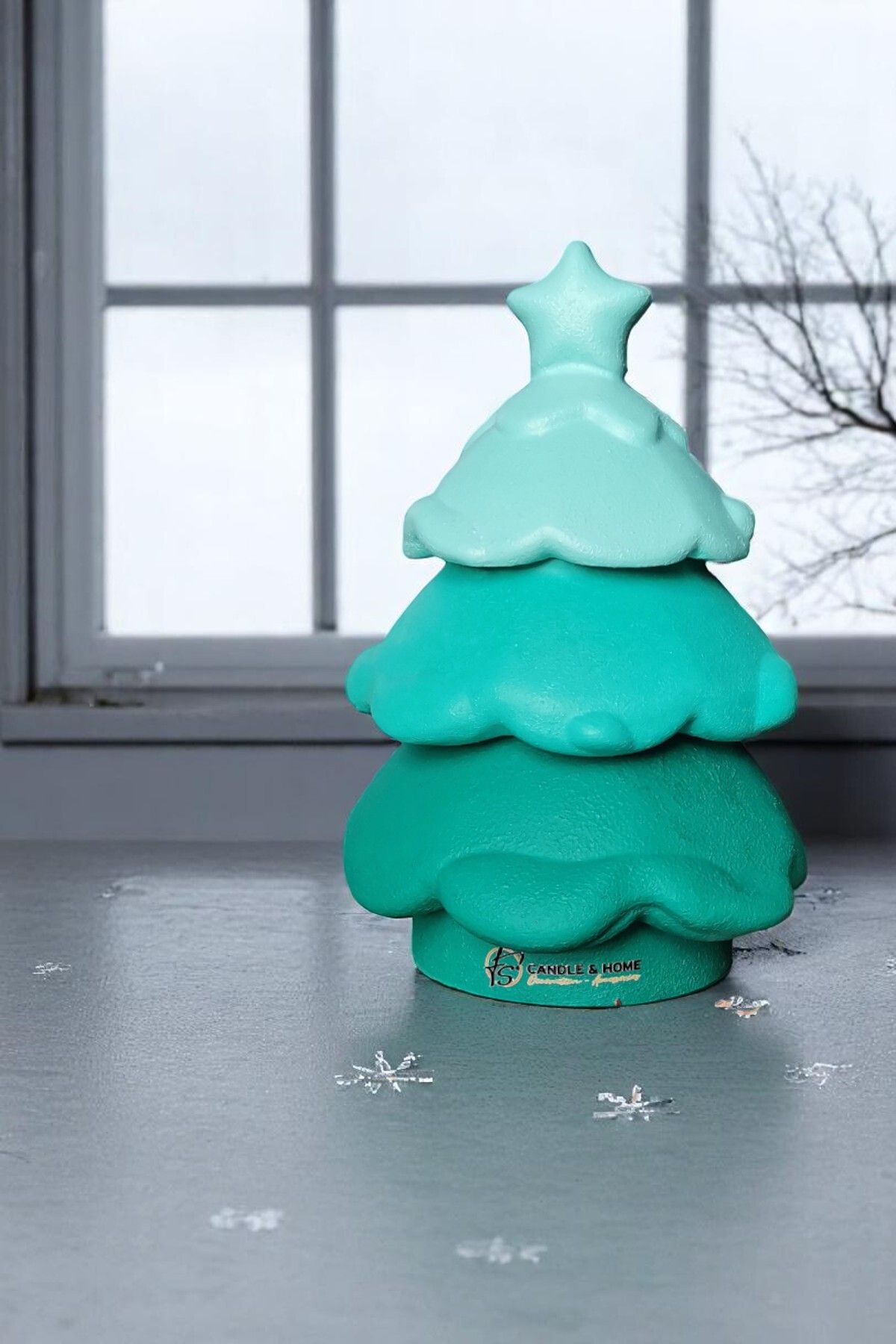 FS CANDLE & HOME Decoration - Accesories Çam Ağacı Mumluk, 3 Parça Dekoratif ve Hediyelik Kokulu Organik Soya Mumlu Beton Mumluk