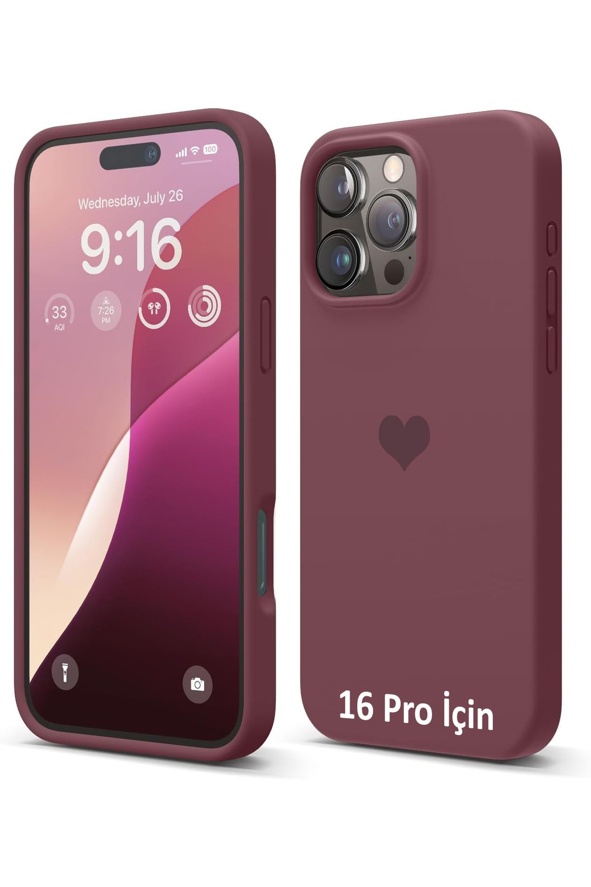 GAGA ELEKTRONİK iPhone 16 Pro İçin Kalp Logolu İçi Kadife Silikon Kılıf