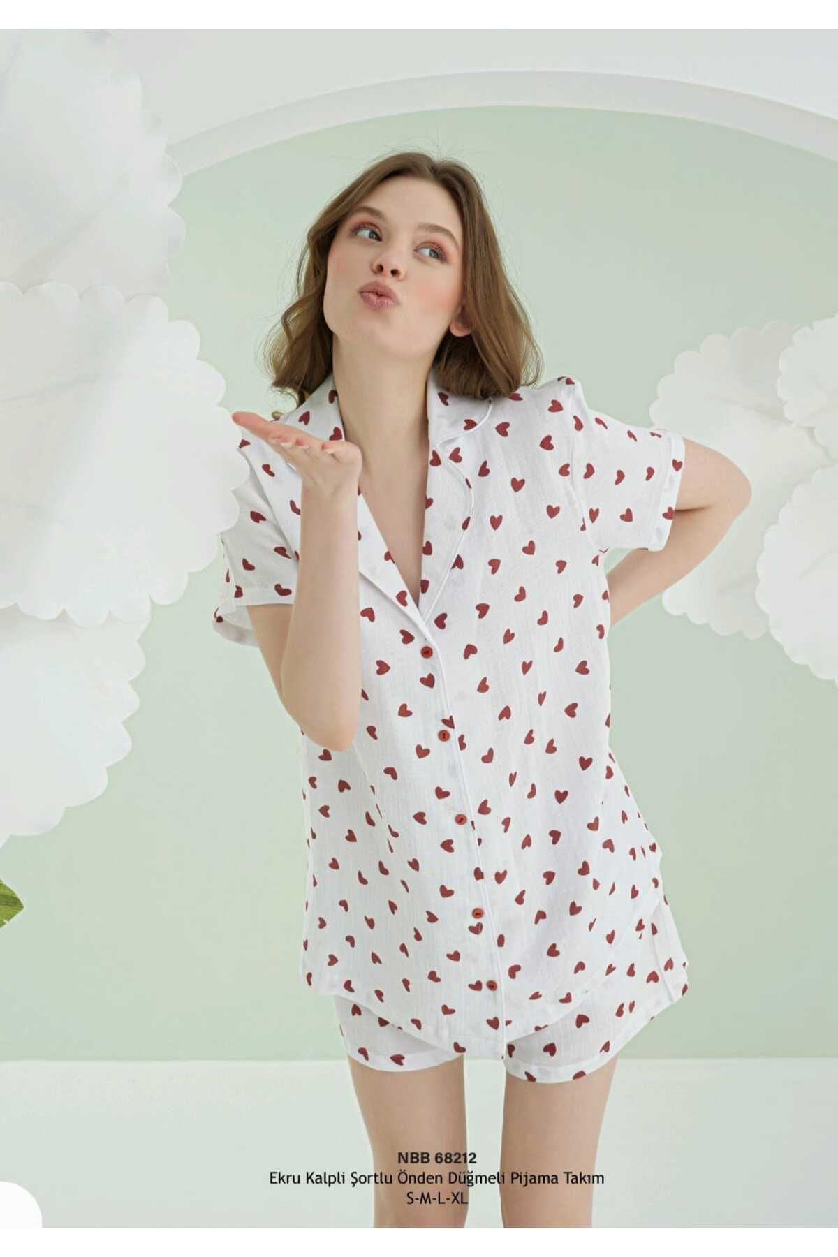 NBB 68212 Kalpli Şortlu Önden Düğmeli Pijama Takım