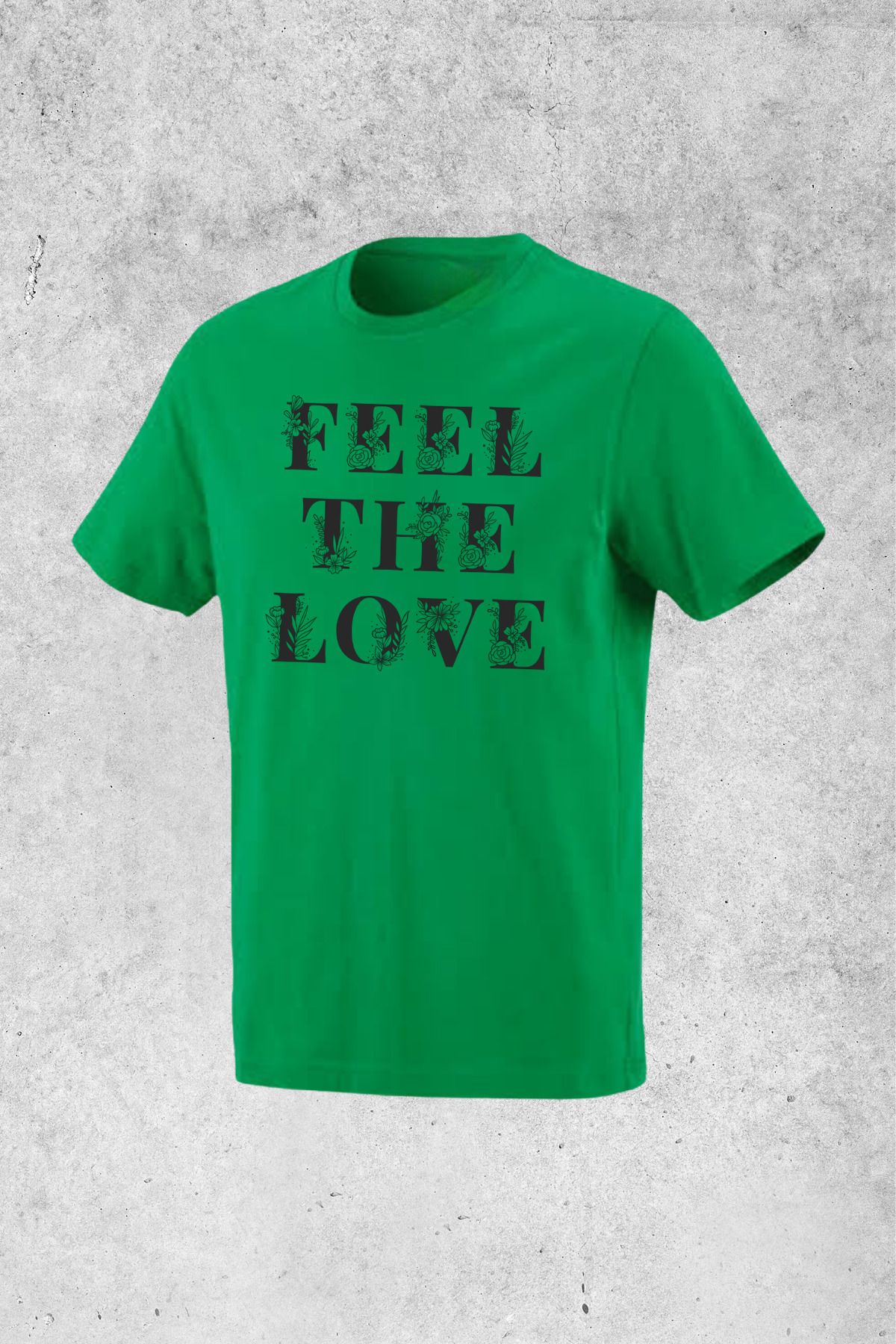 MOLICO Basic unisex sıfır yaka kısa kollu FEEL THE LOVE baskılı Tshirt