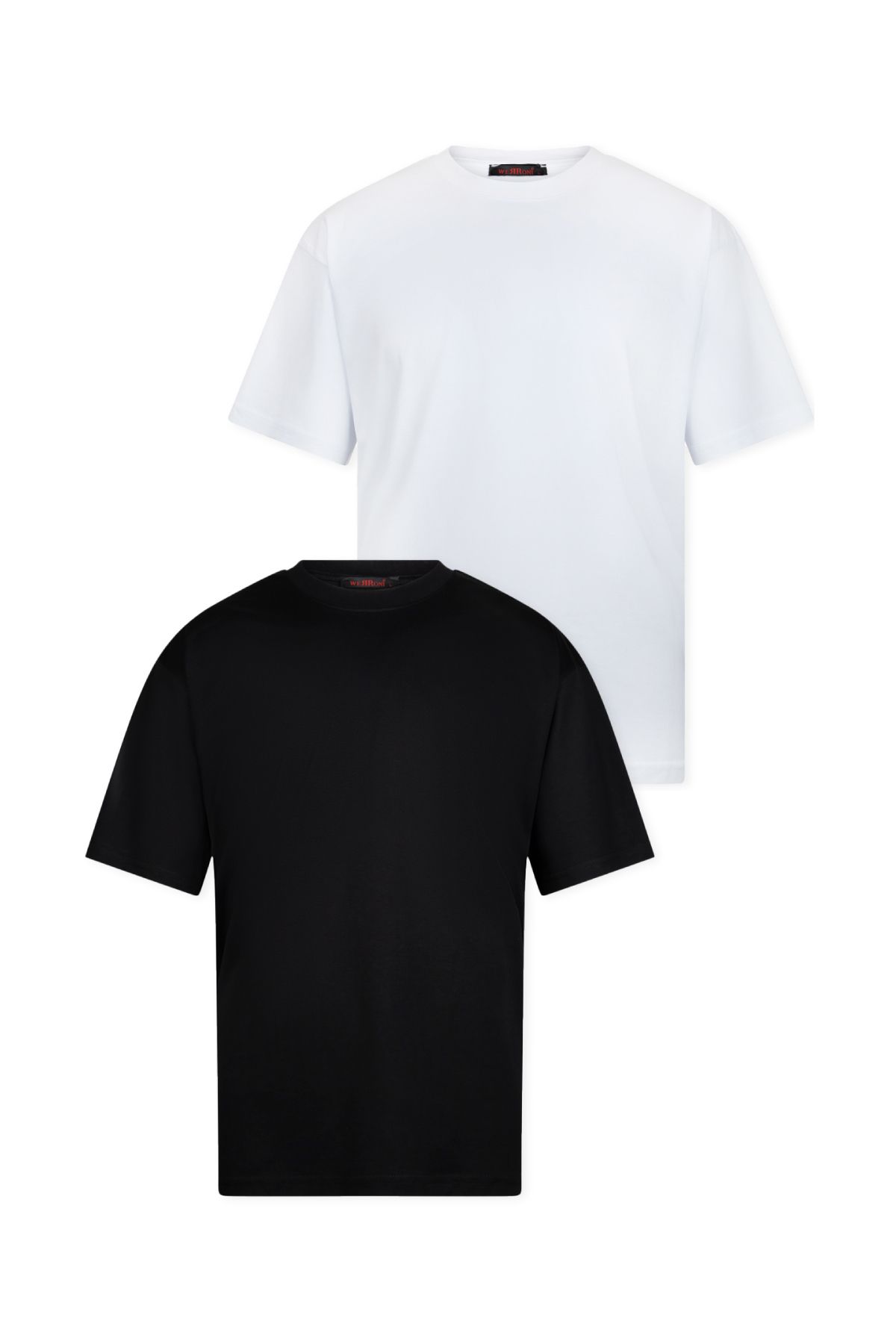 WERRONİ 2'li Oversize Basic T-Shirt - Beyaz - Siyah