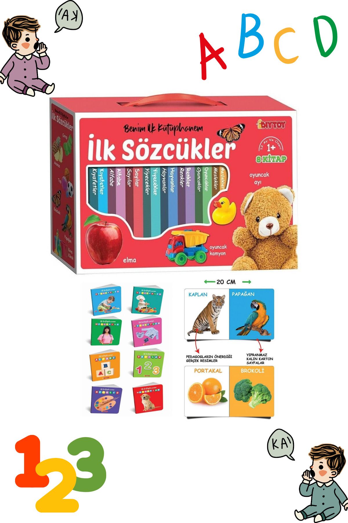 Merva İlk Kütüphanem İlk Sözcükler 8'Li Mini Kitap Seti Islanmaya Yırtılmaya Karşı Koruyuculu Eğitici