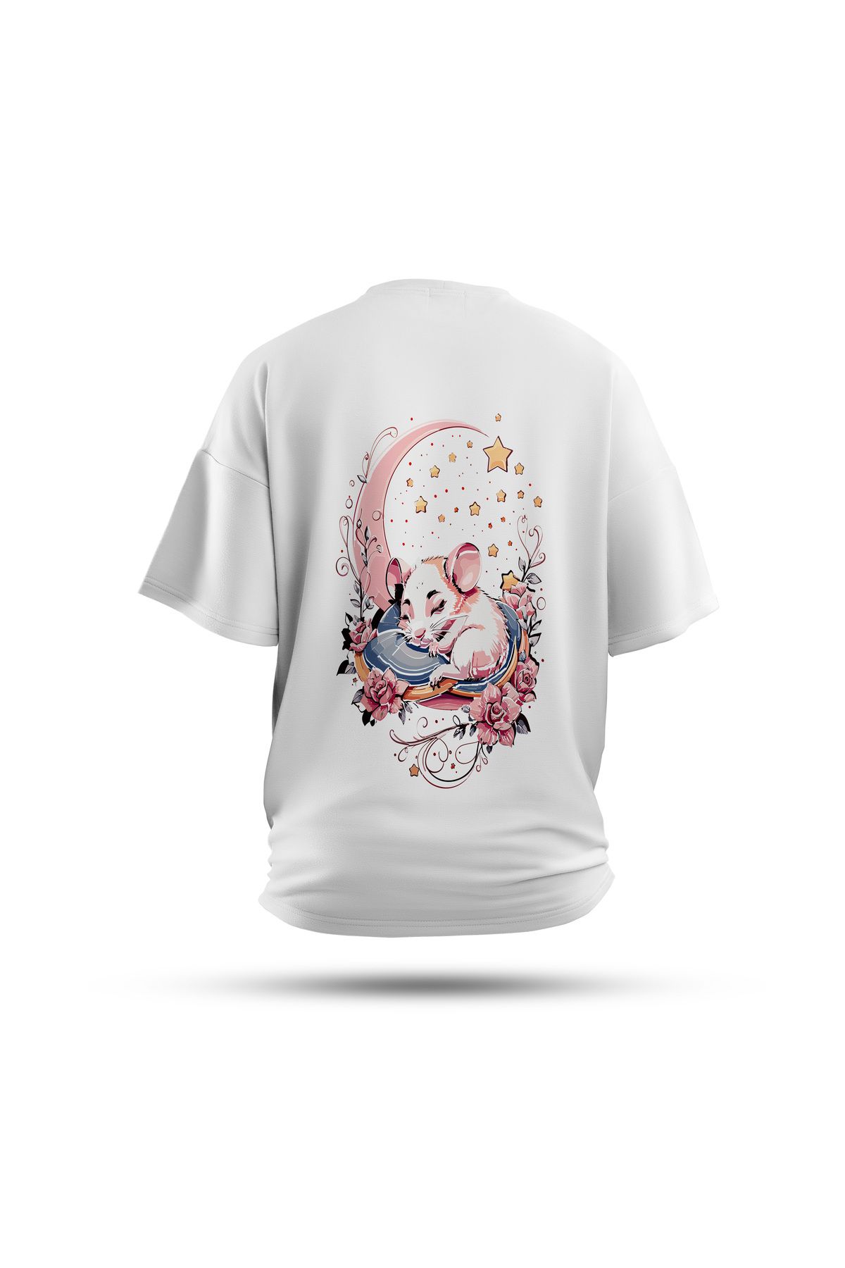 Zestia Unisex T-Shirt, Animals Fare Sırt Baskılı, Regular, %100 Pamuk, Beyaz T-Shirt No: 016